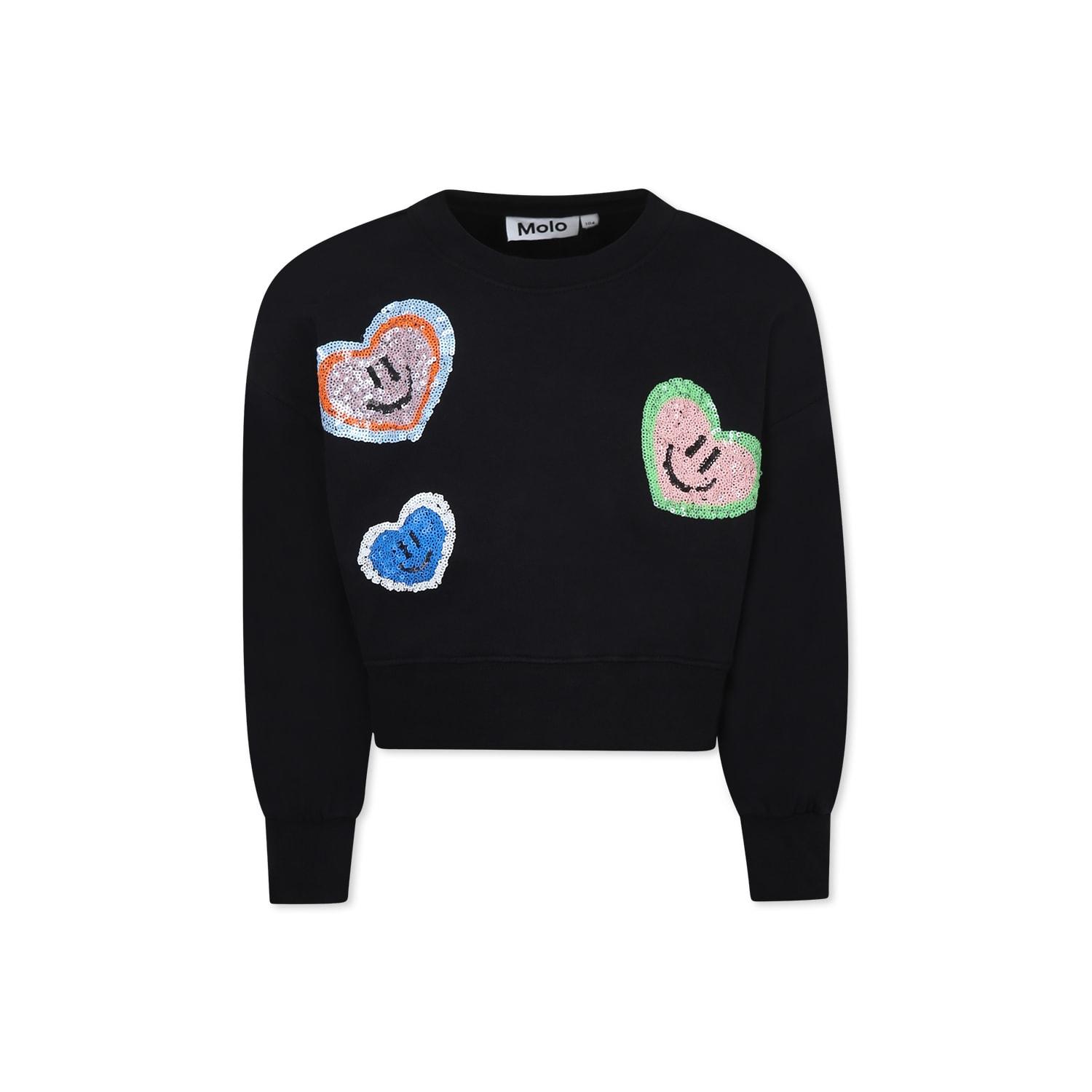 molo black sweatshirt for girl with hearts