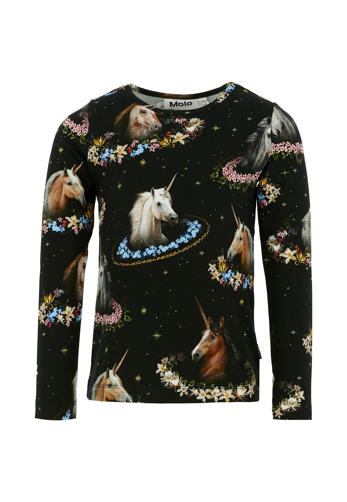 molo black t-shirt for girl with unicorn