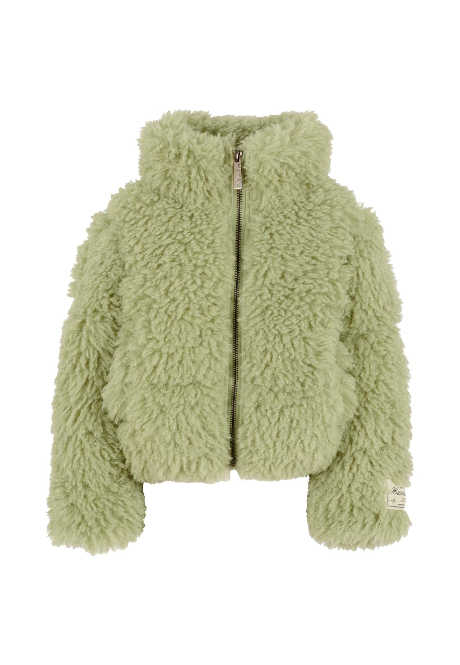 molo green faux fur coat for girl with patch