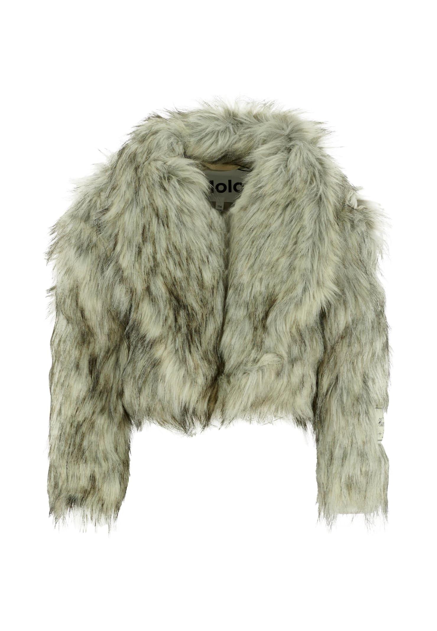 molo grey faux fur coat for girl with patch