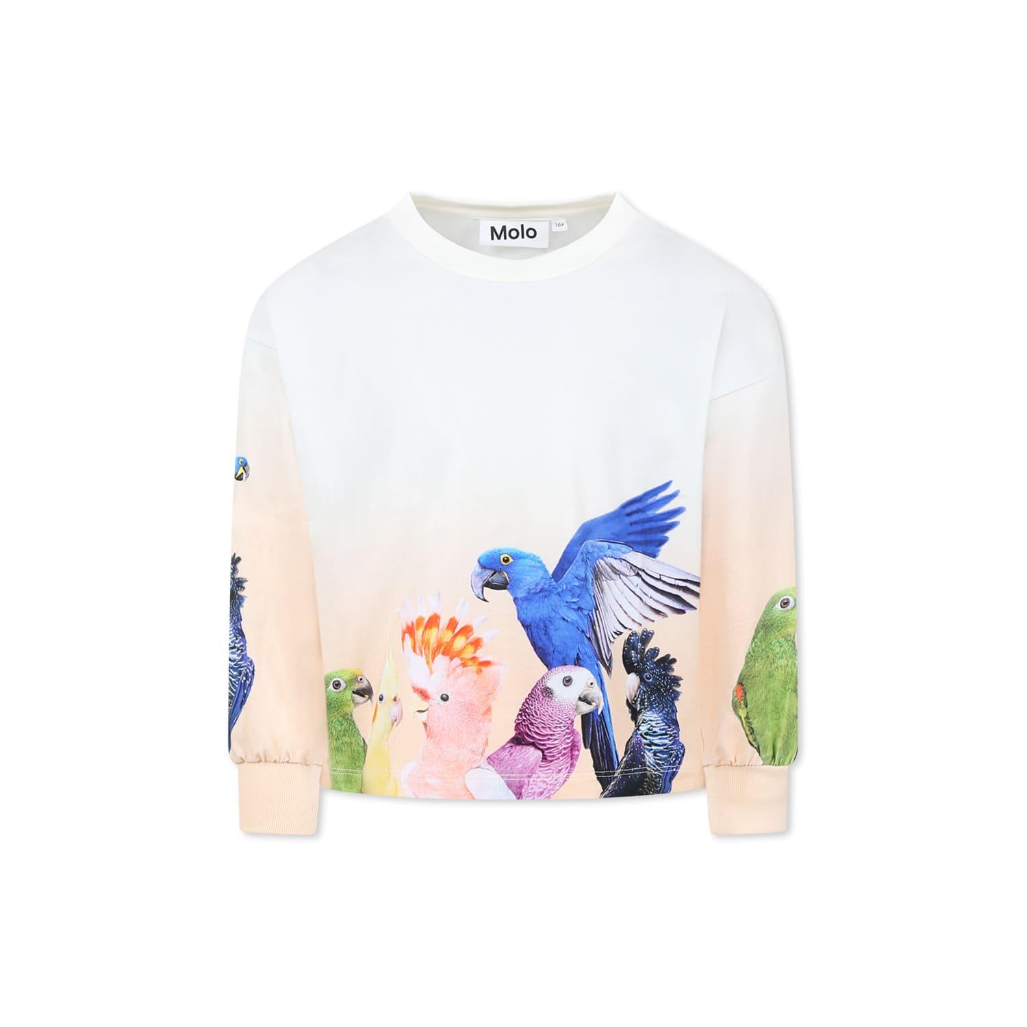 molo ivory t-shirt for girl with parrots print