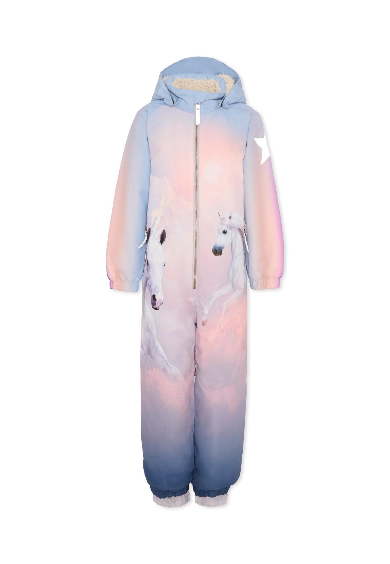 molo multicolor snowsuit for girl with unicorn