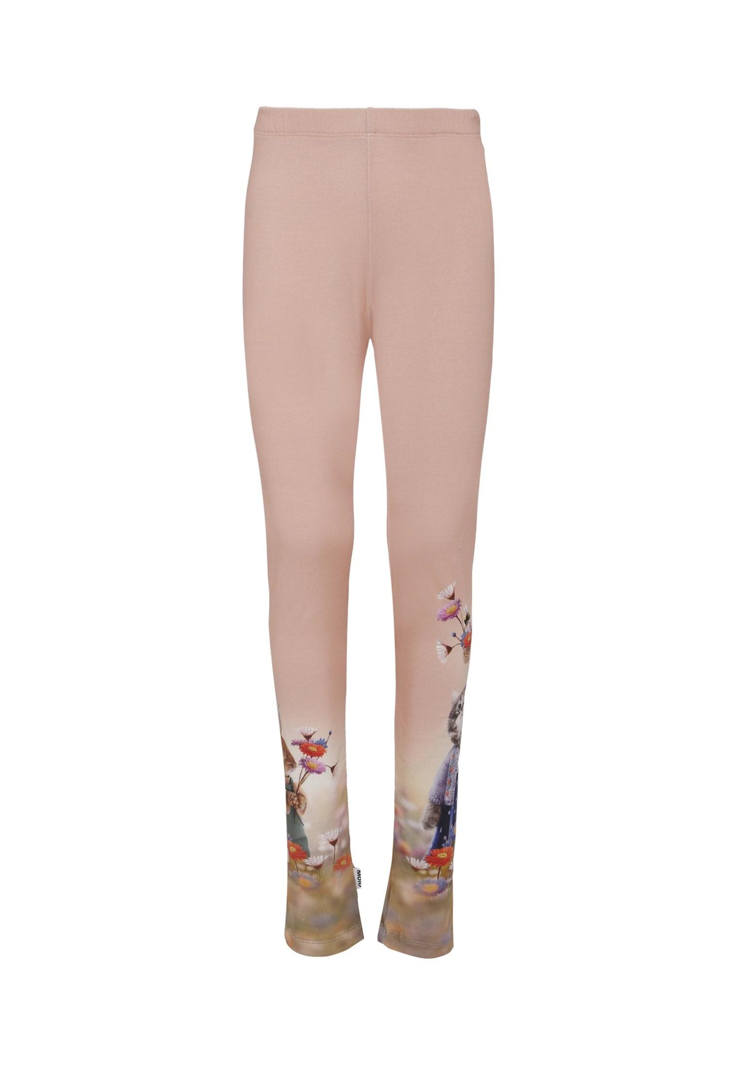 molo pink leggings for girl with rabbit and cat