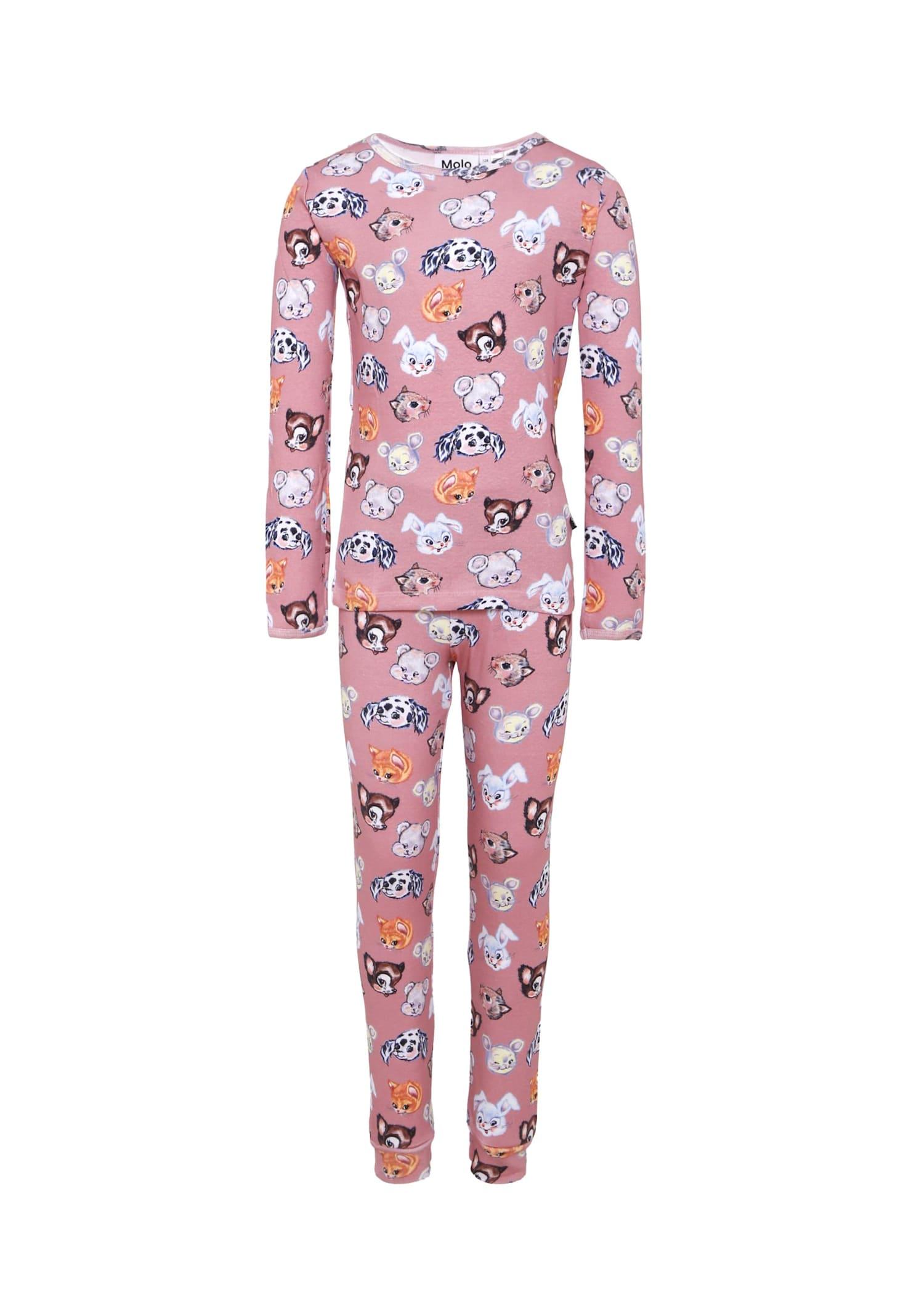 molo pink pyjamas for girl with animal
