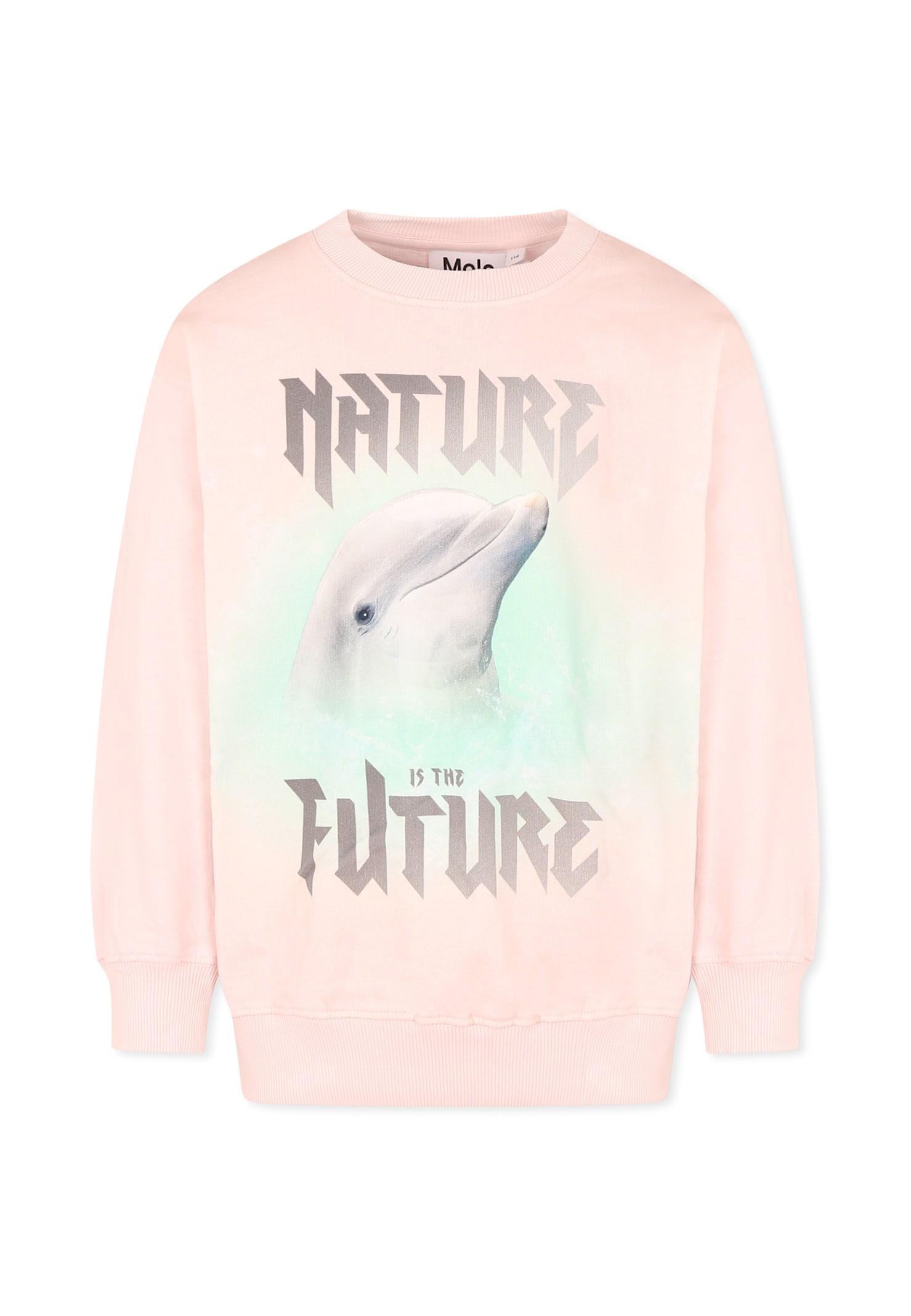molo pink sweatshirt for girl with dolphin