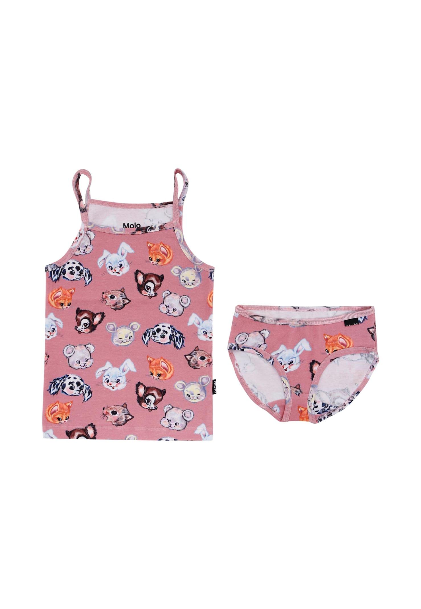 molo pink tank top set for girl with animal print