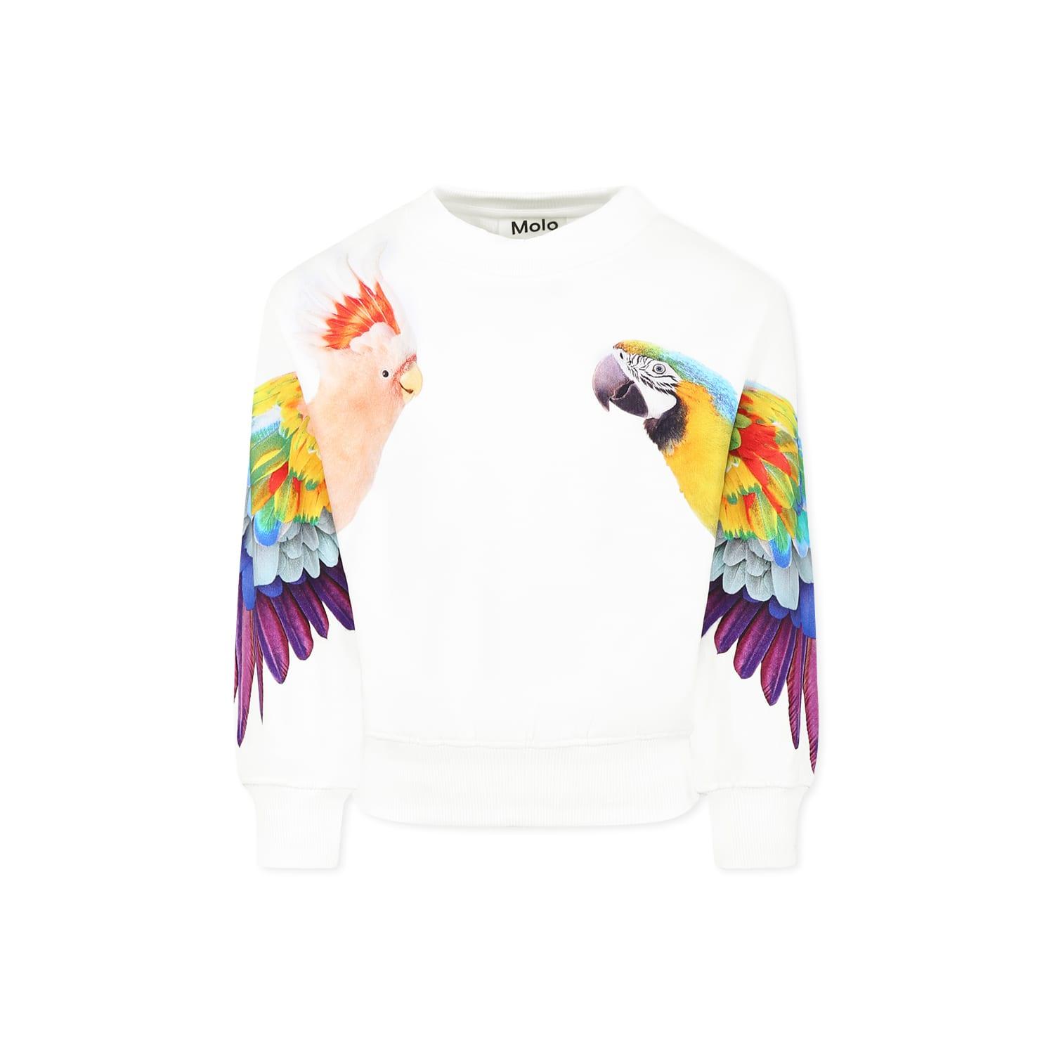 molo white sweatshirt for girl with parrot