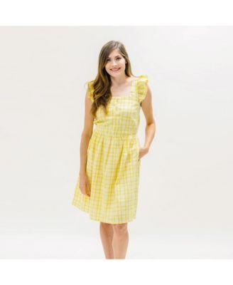 mommy me linen dress romper in yellow plaid