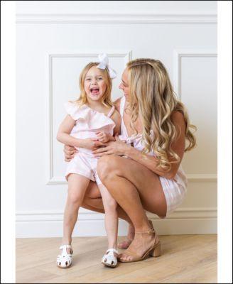 mommy me linen sleeveless rompers in pink check