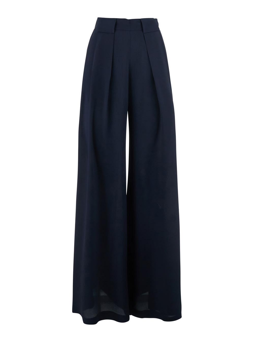 momonì aspen pant blue high-waisted pants with side pockets in acetate and silk for women
