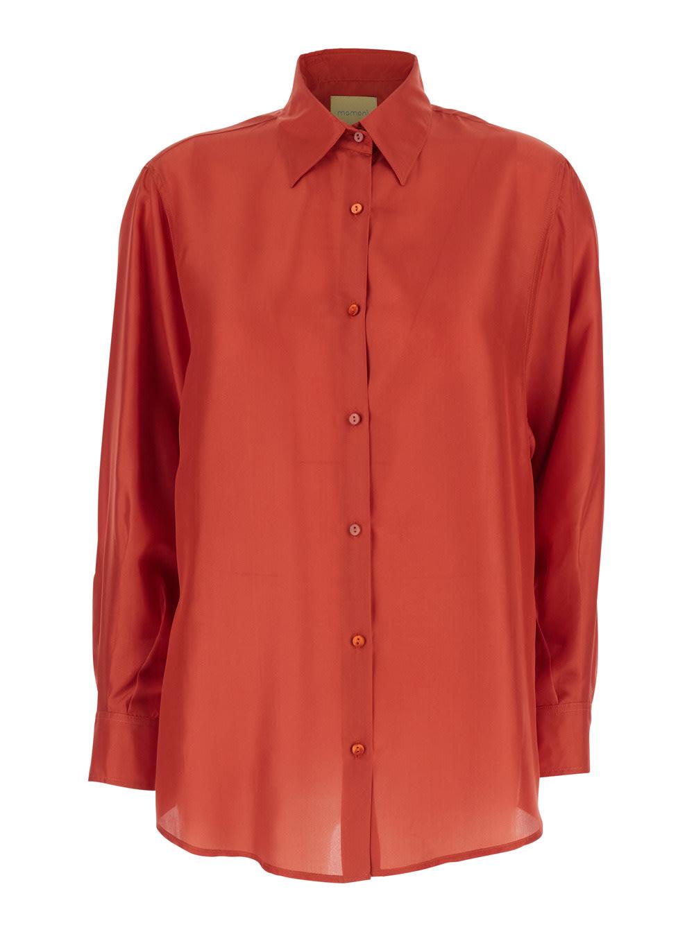 momonì orange silk classic collar shirt for women