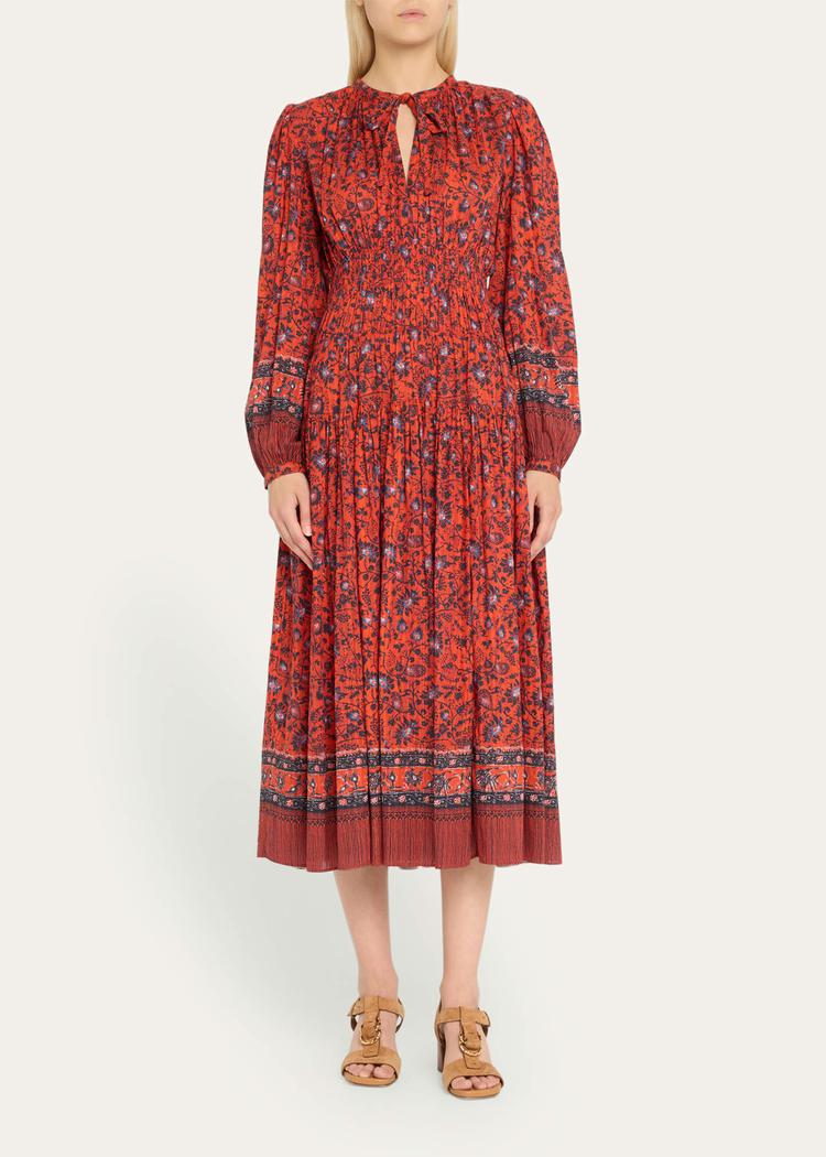 mona floral long-sleeve midi dress