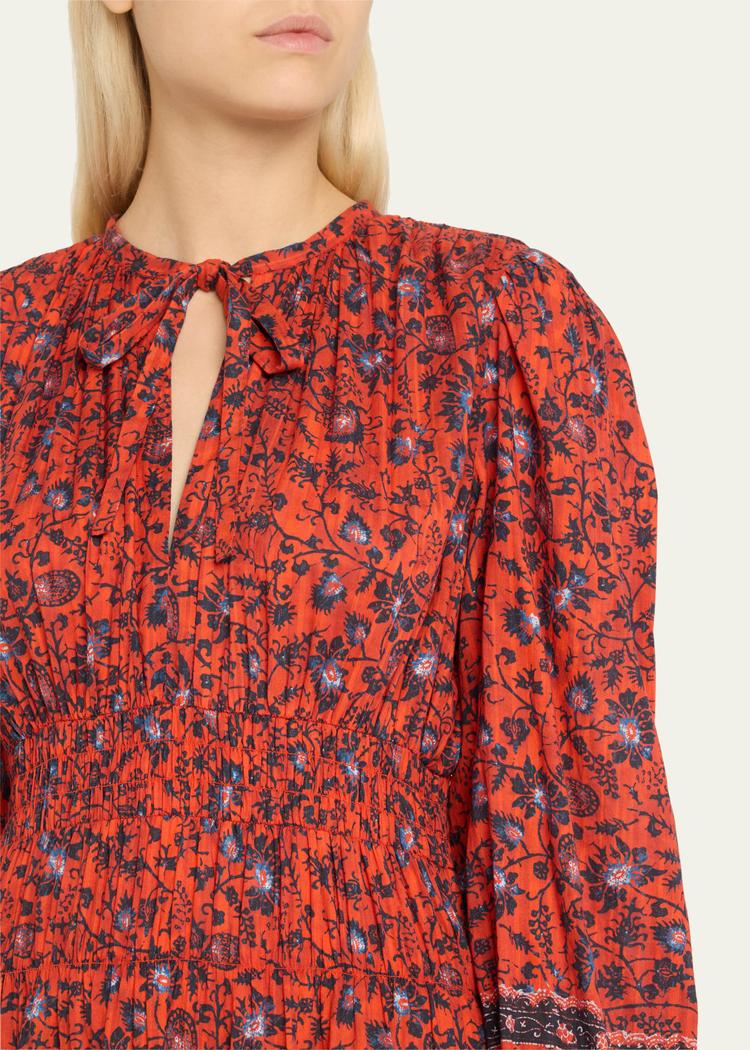 mona floral long-sleeve midi dress