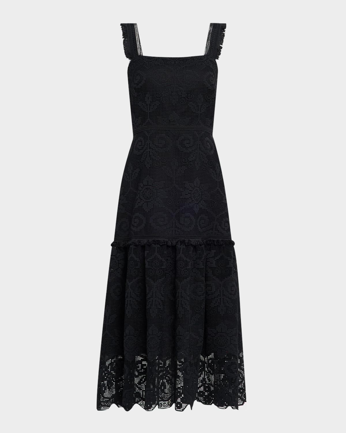 mona square-neck lace midi dress