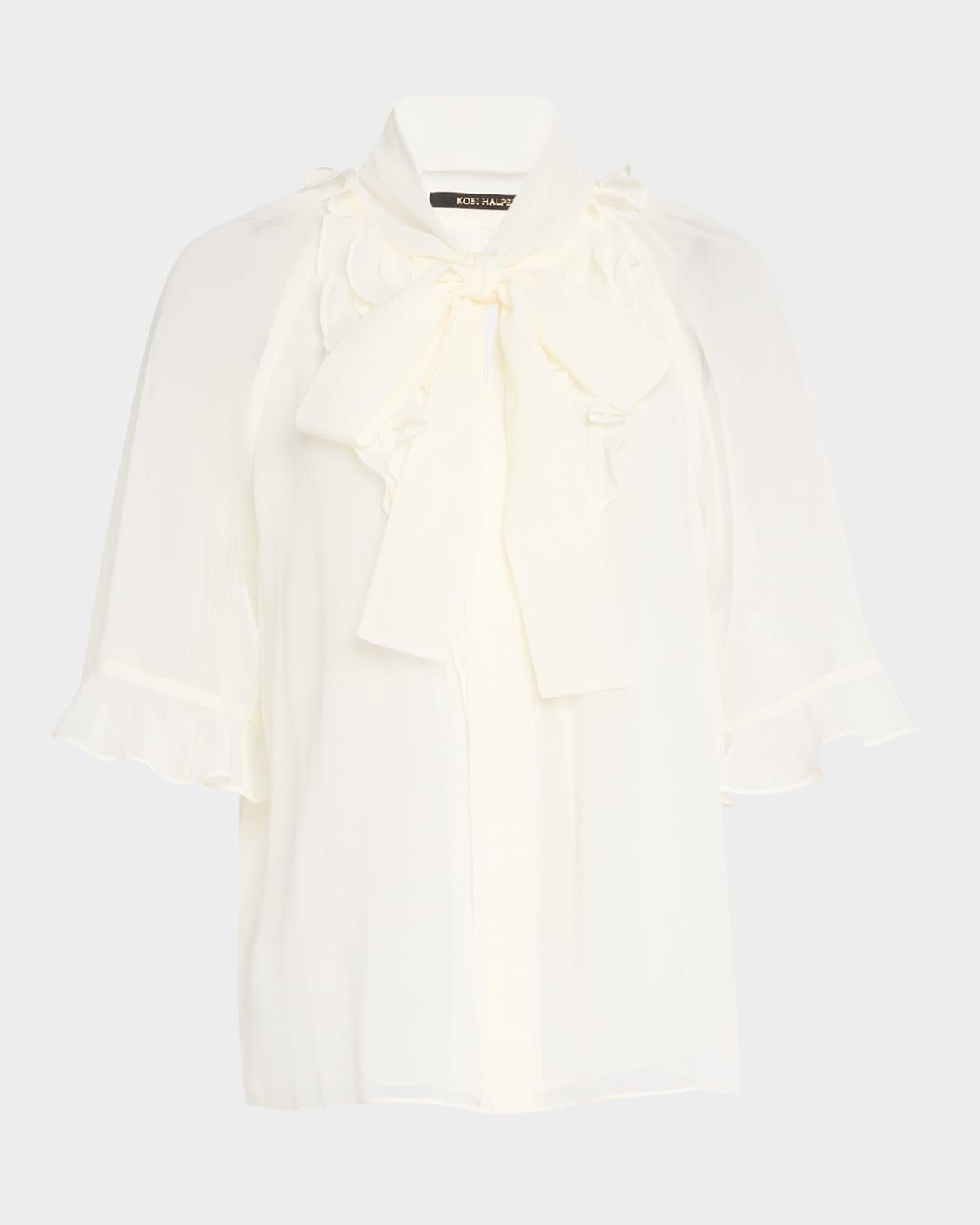 monaco ruffle tie-neck blouse