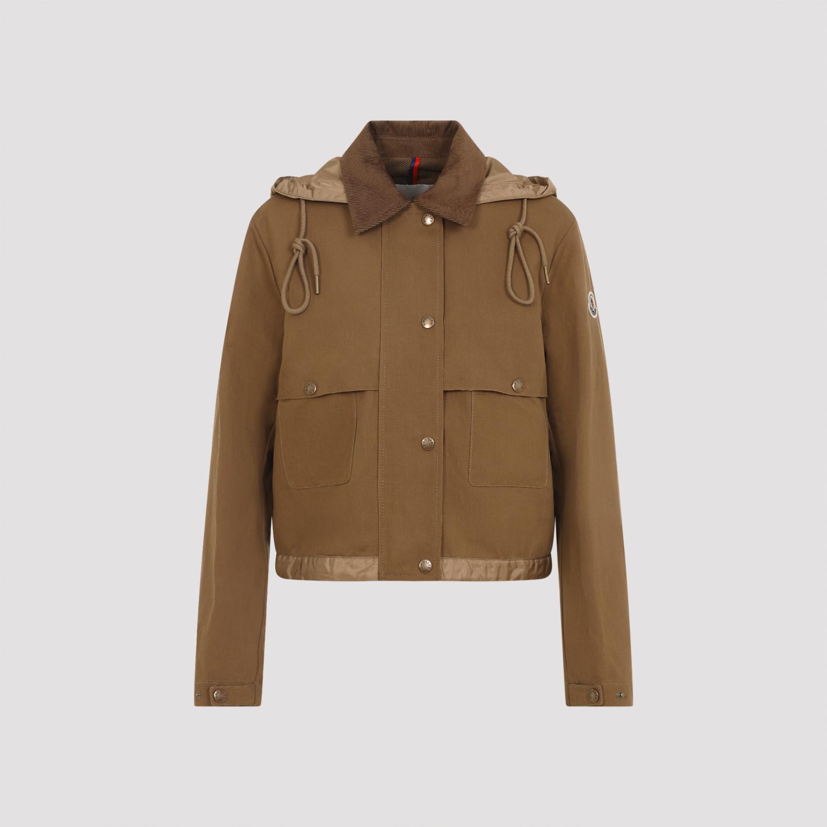 moncler aconitum jacket brown cotton flax polyamide wintercoat - women