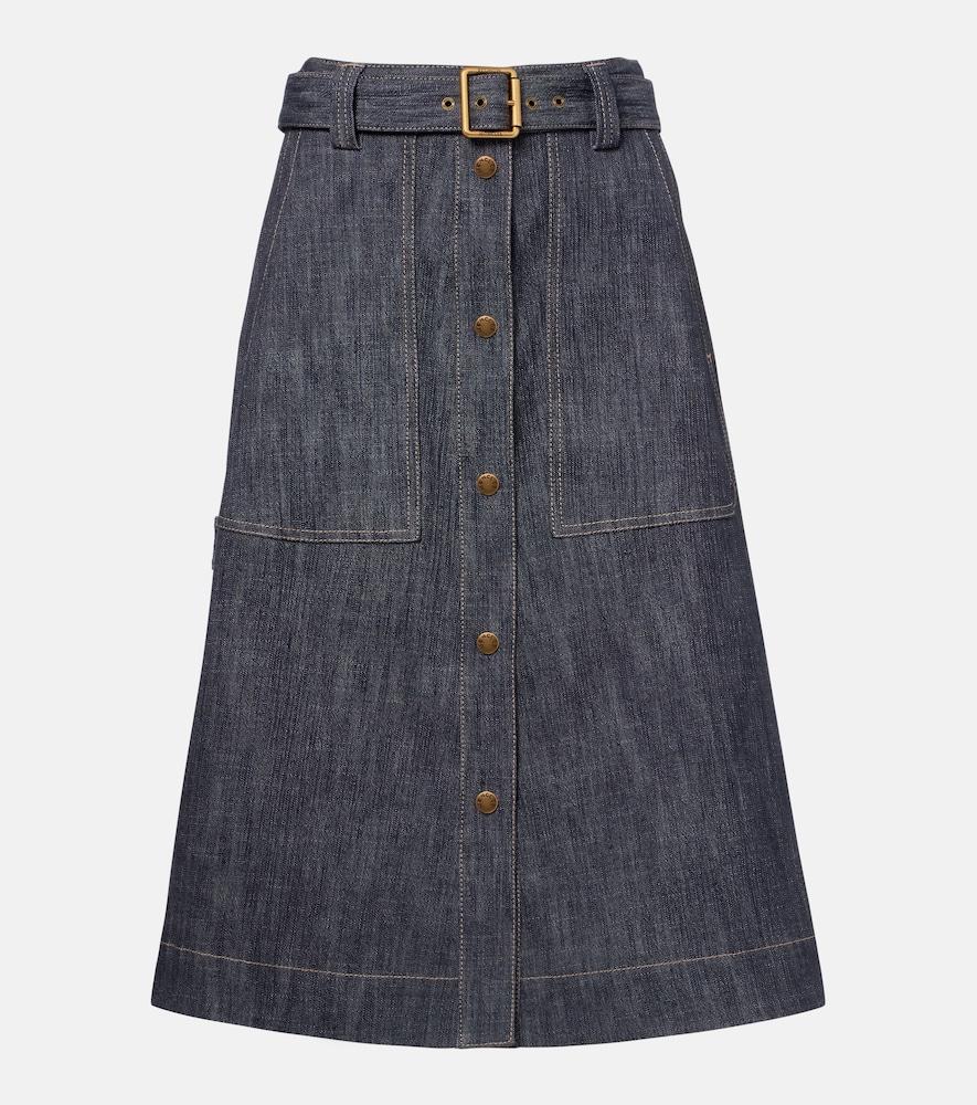 moncler belted denim midi skirt