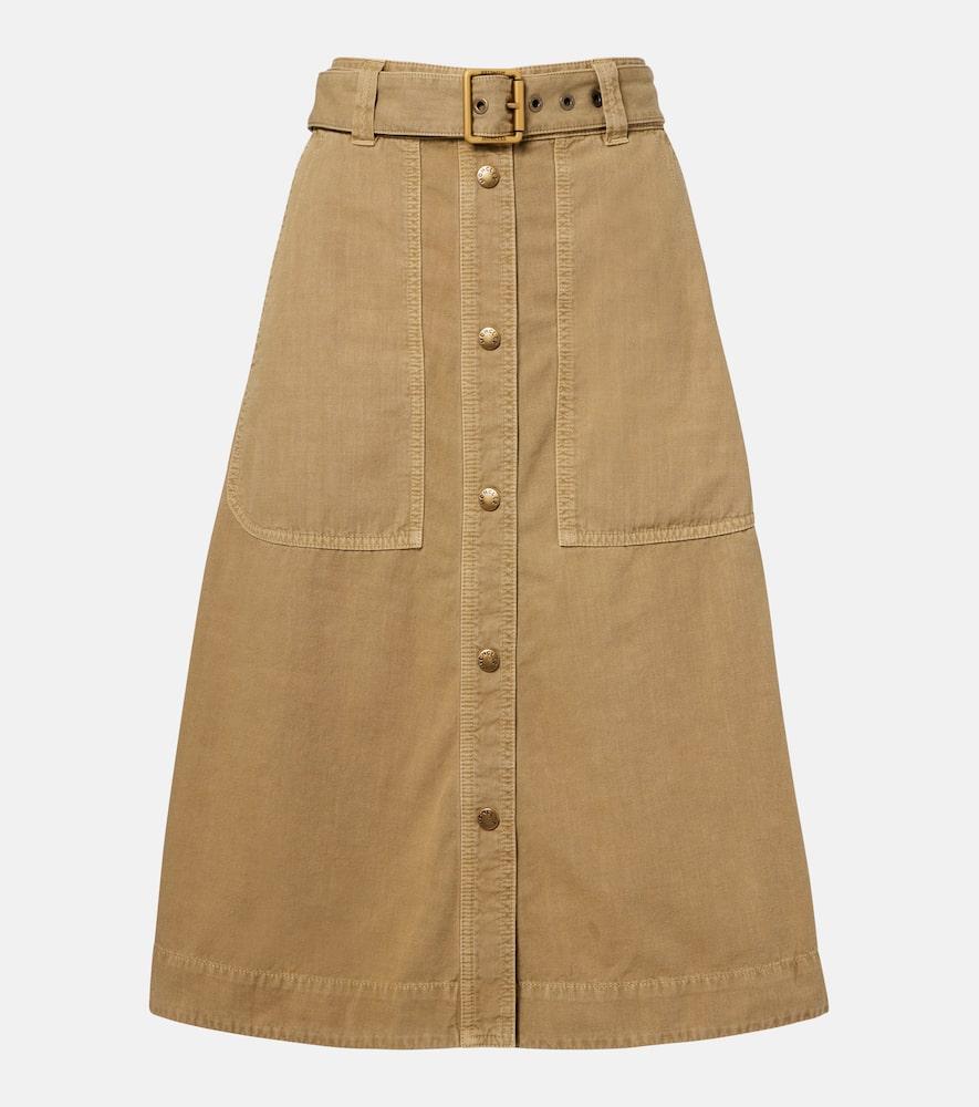 moncler belted denim midi skirt