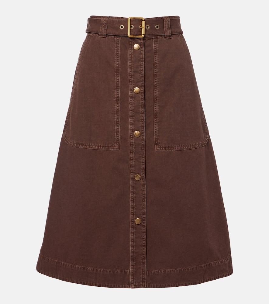 moncler belted denim midi skirt