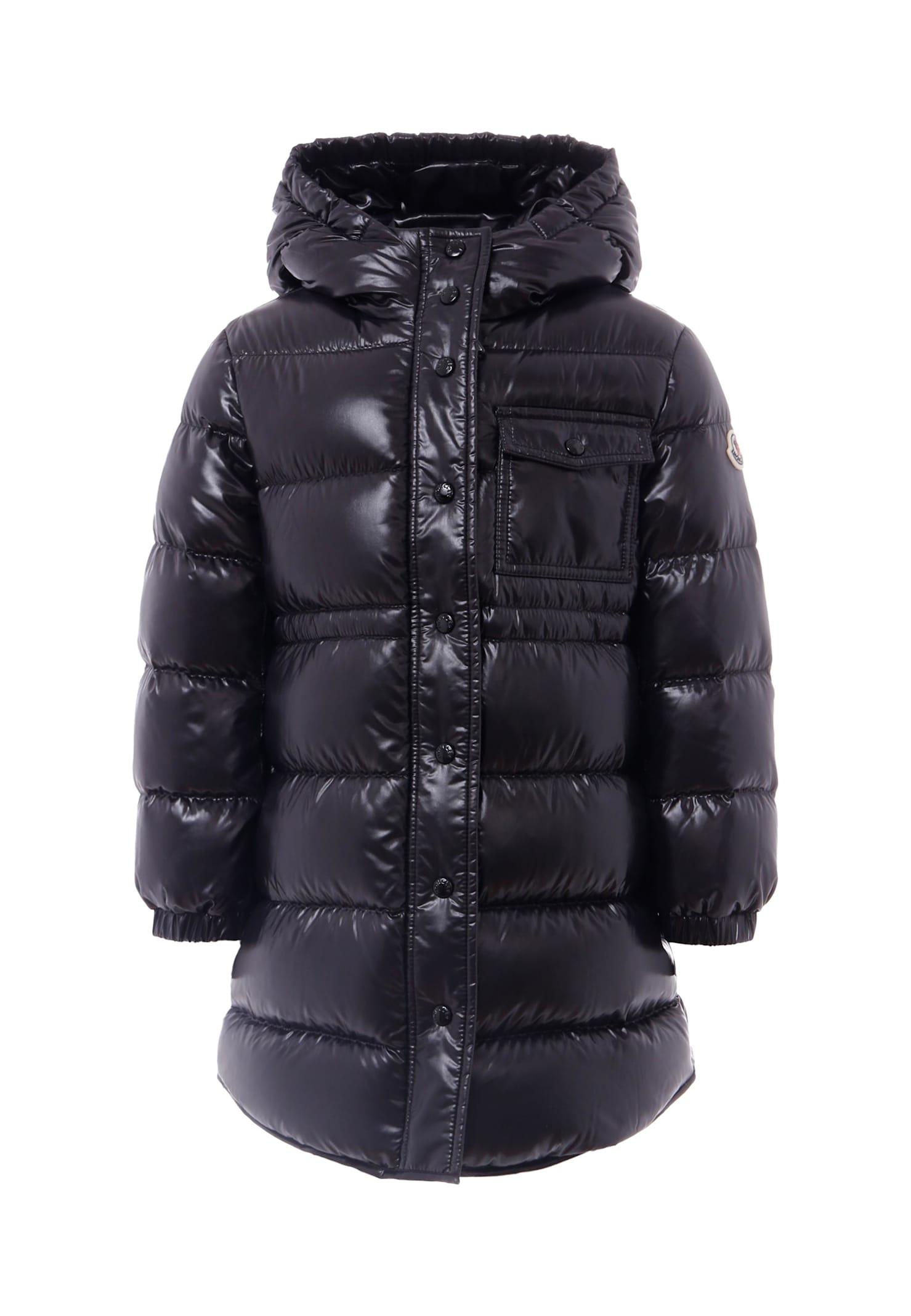 moncler black dacca down jacket for girl with logo