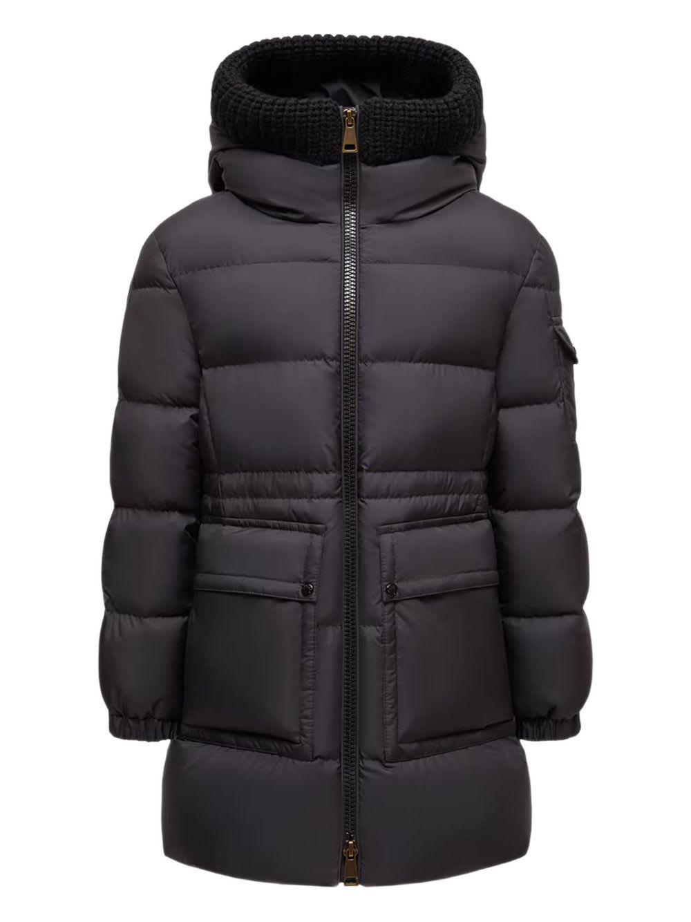 moncler black padded coat with hood