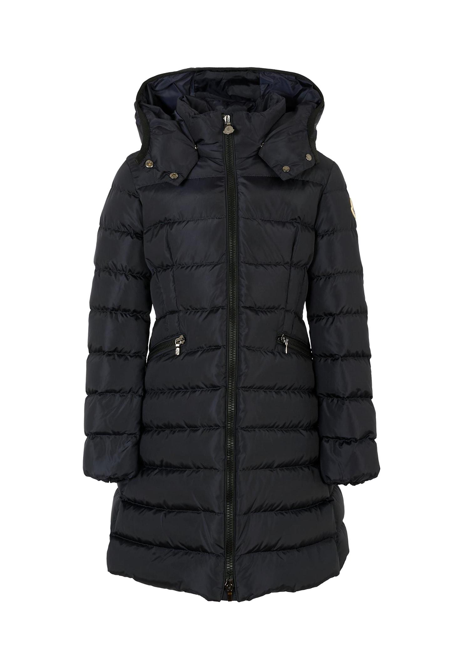 moncler blue charpal down jacket for girl with logo