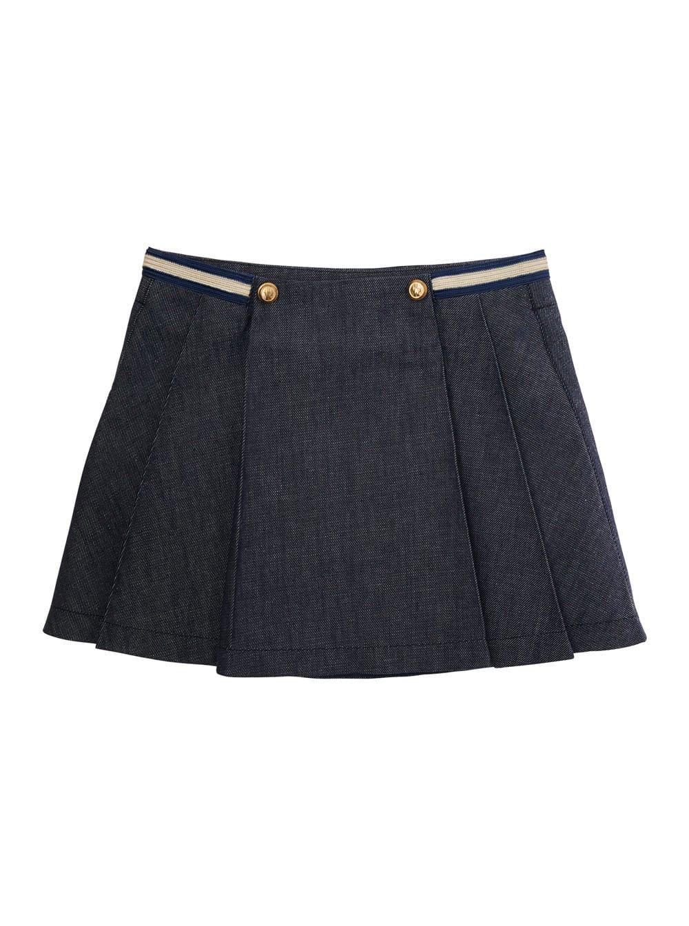 moncler blue skirt with logo patch and logoed buttons in cotton girl