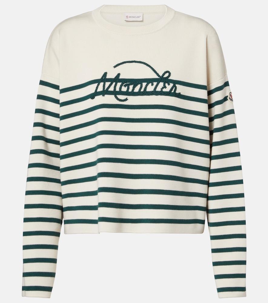 moncler embroidered striped virgin wool sweater
