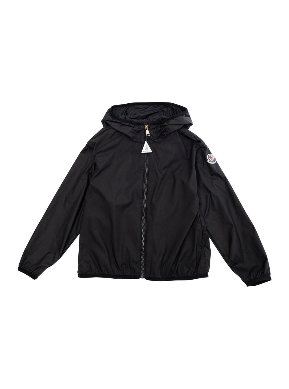 moncler fegeo black jacket with fixed hood and logo patch on the sleeve in tech fabric girl