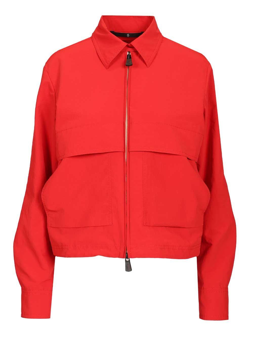 moncler grenoble canvas overshirt with embroidered logo rose polyester shirt - women
