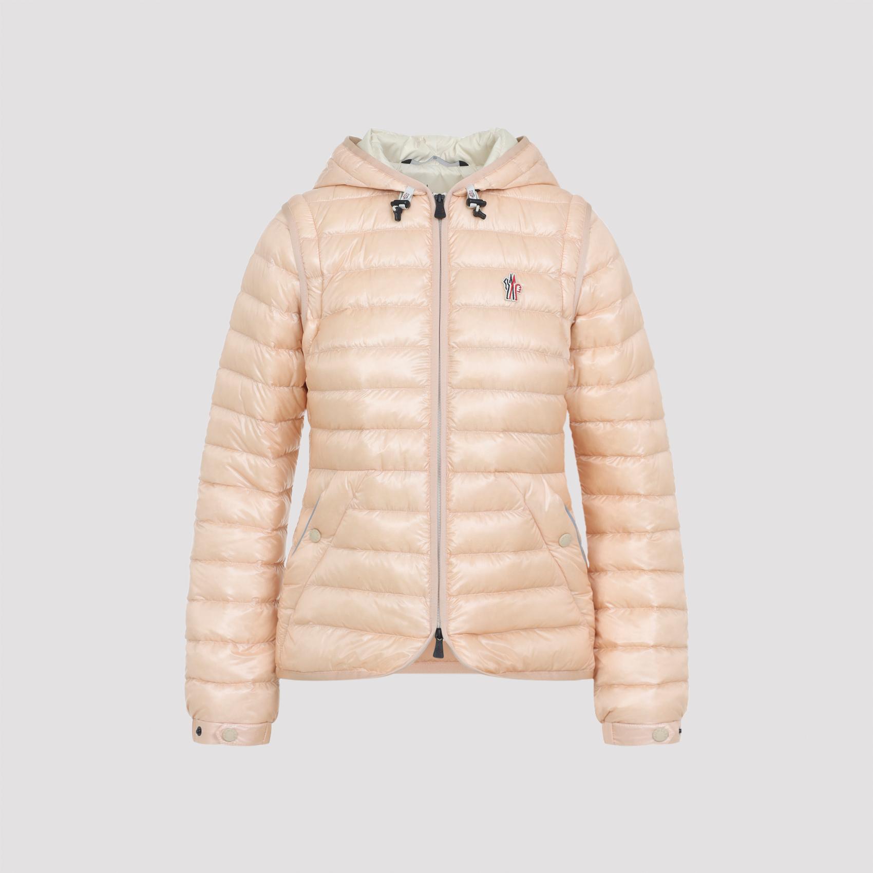moncler grenoble karuras jacket pink & purple polyamide down feather wintercoat - women
