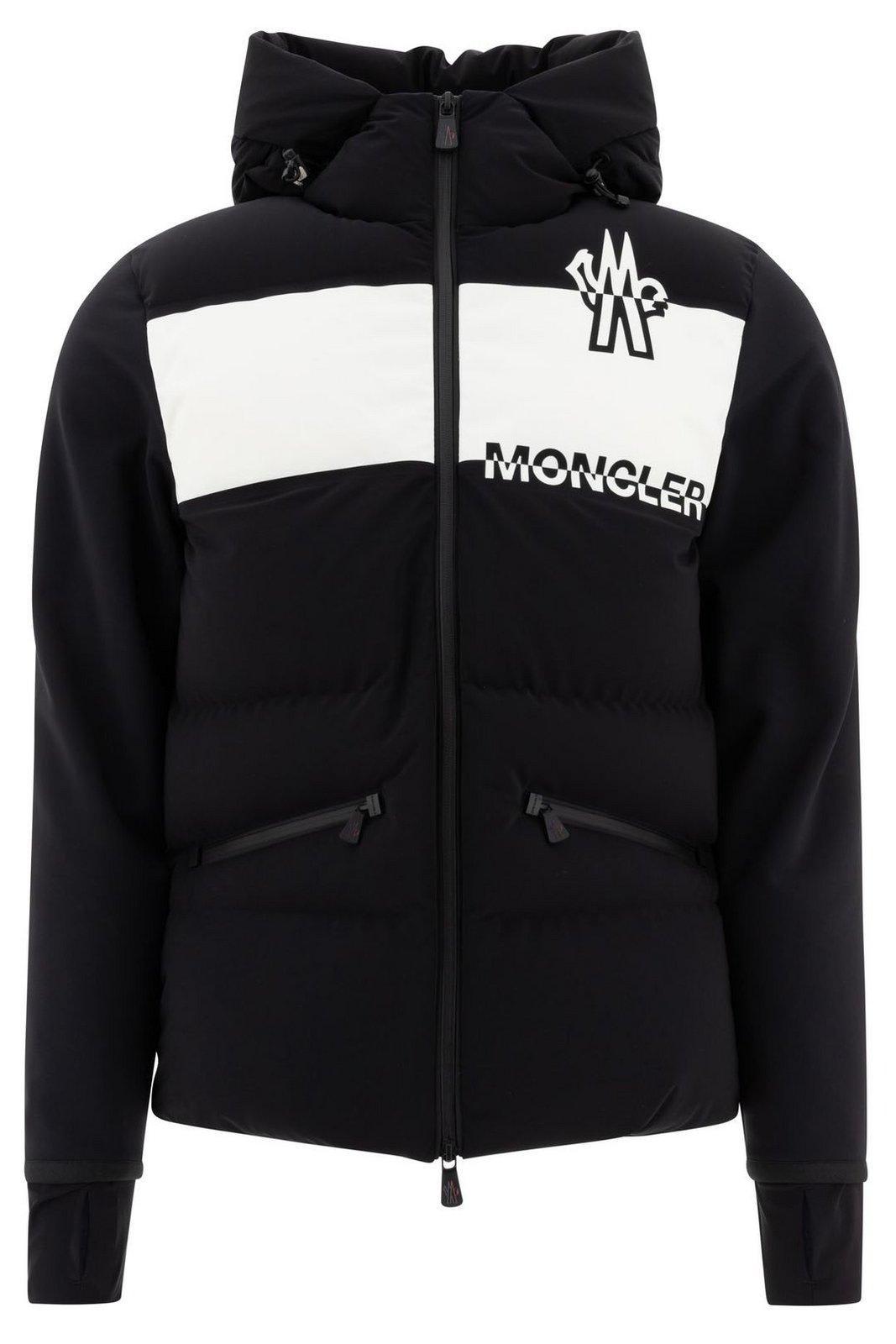 moncler grenoble logo printed hooded down jacket