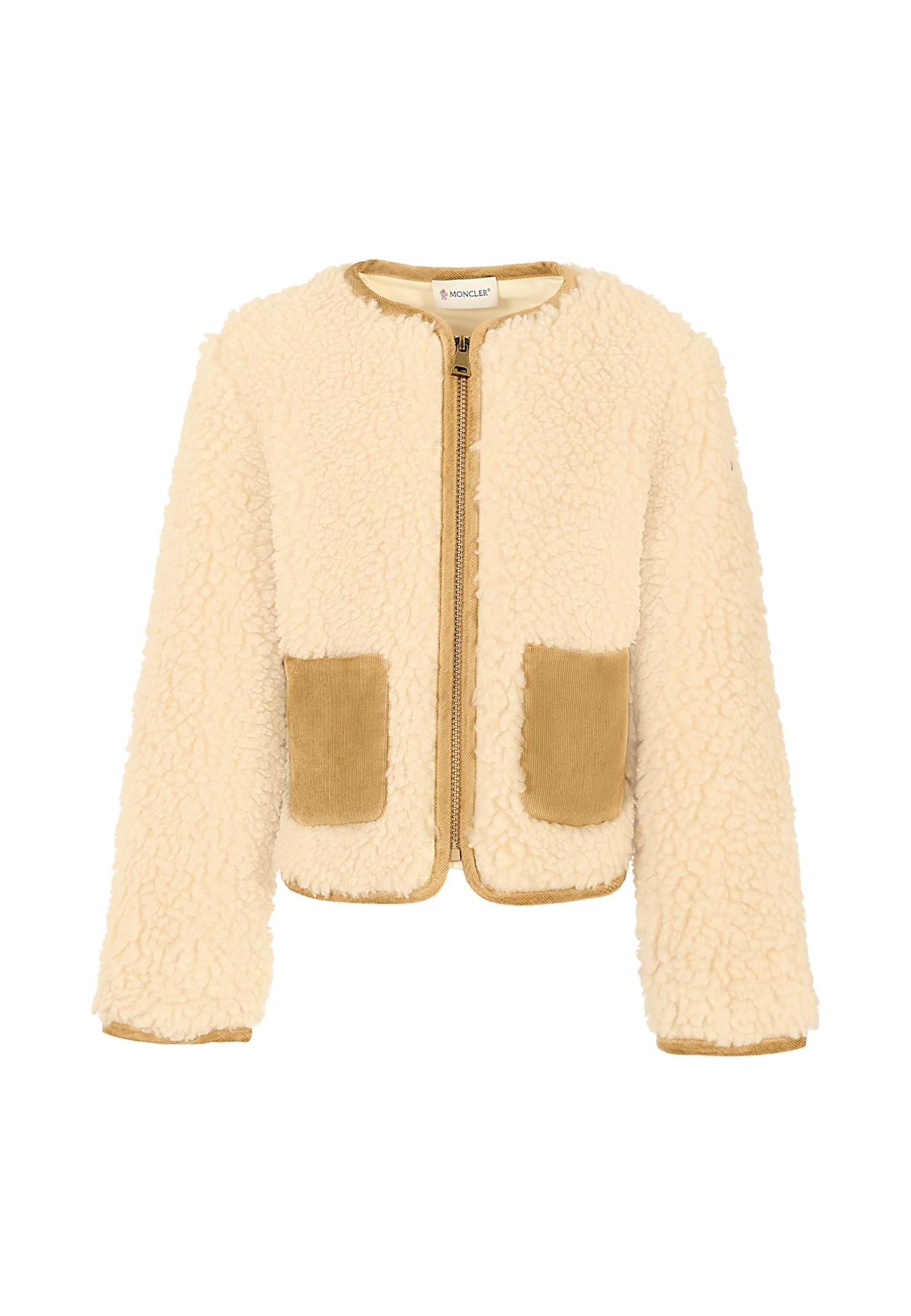 moncler ivory fur coat for girl with logo