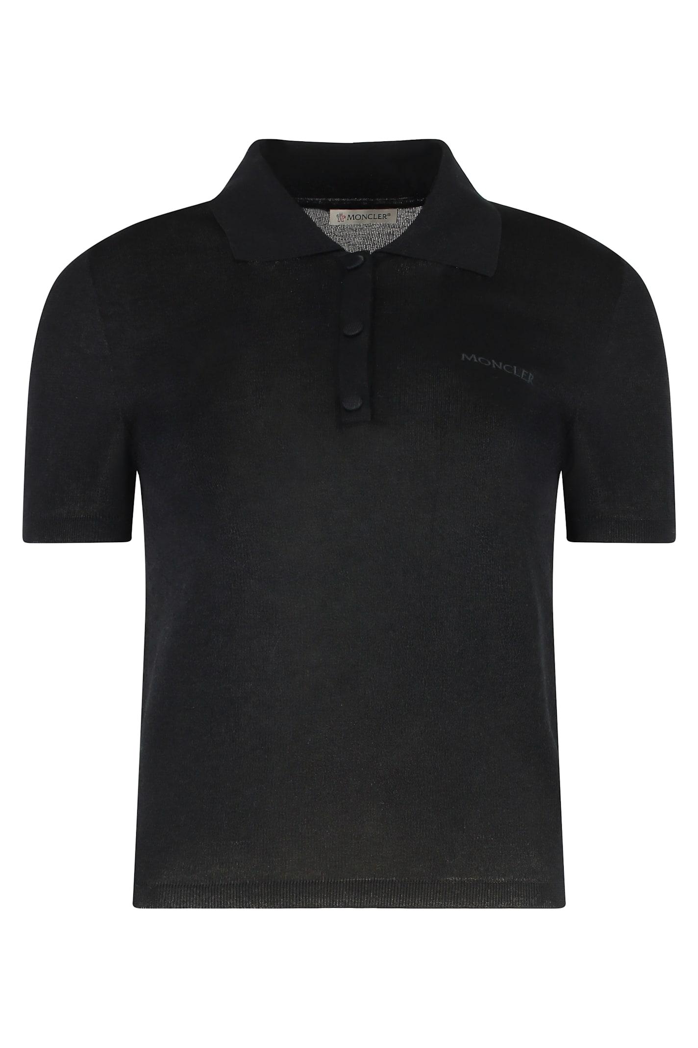 moncler knitted cotton blend polo shirt