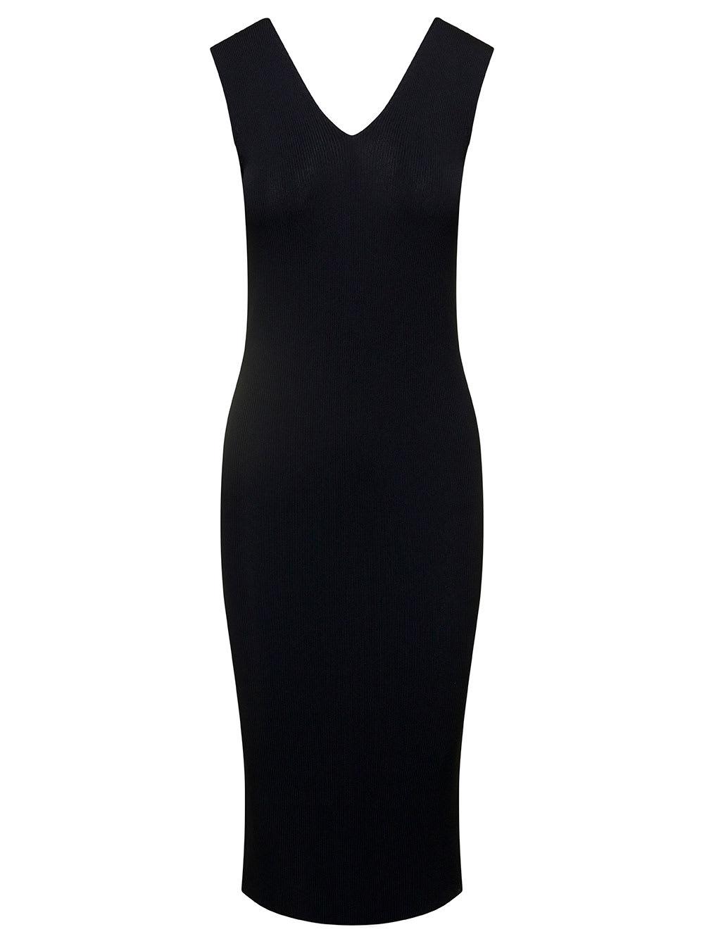 moncler mini black sleeveless knit dress with logo pstch in viscose blend woman