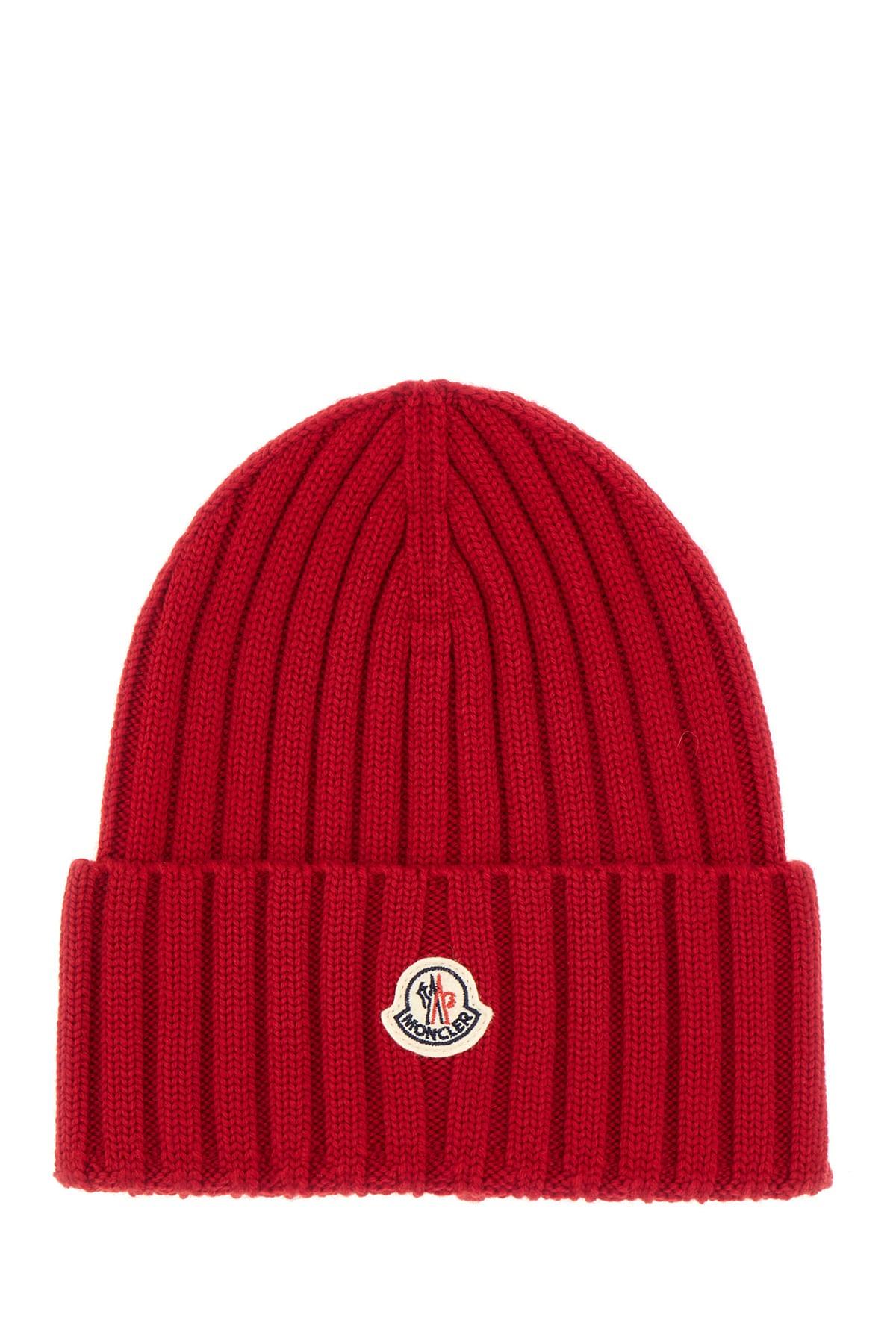 moncler red wool beanie hat