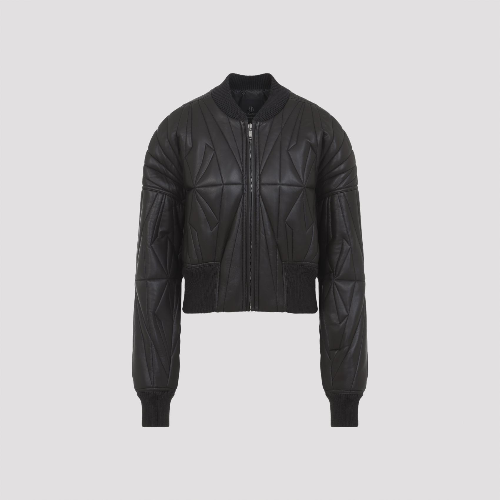 moncler x rick owens geocamo cropped jacket grey lamb leather - women