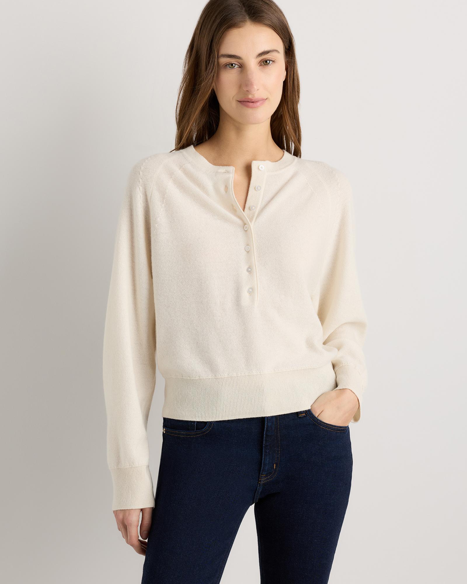 mongolian cashmere dolman sleeve henley sweater