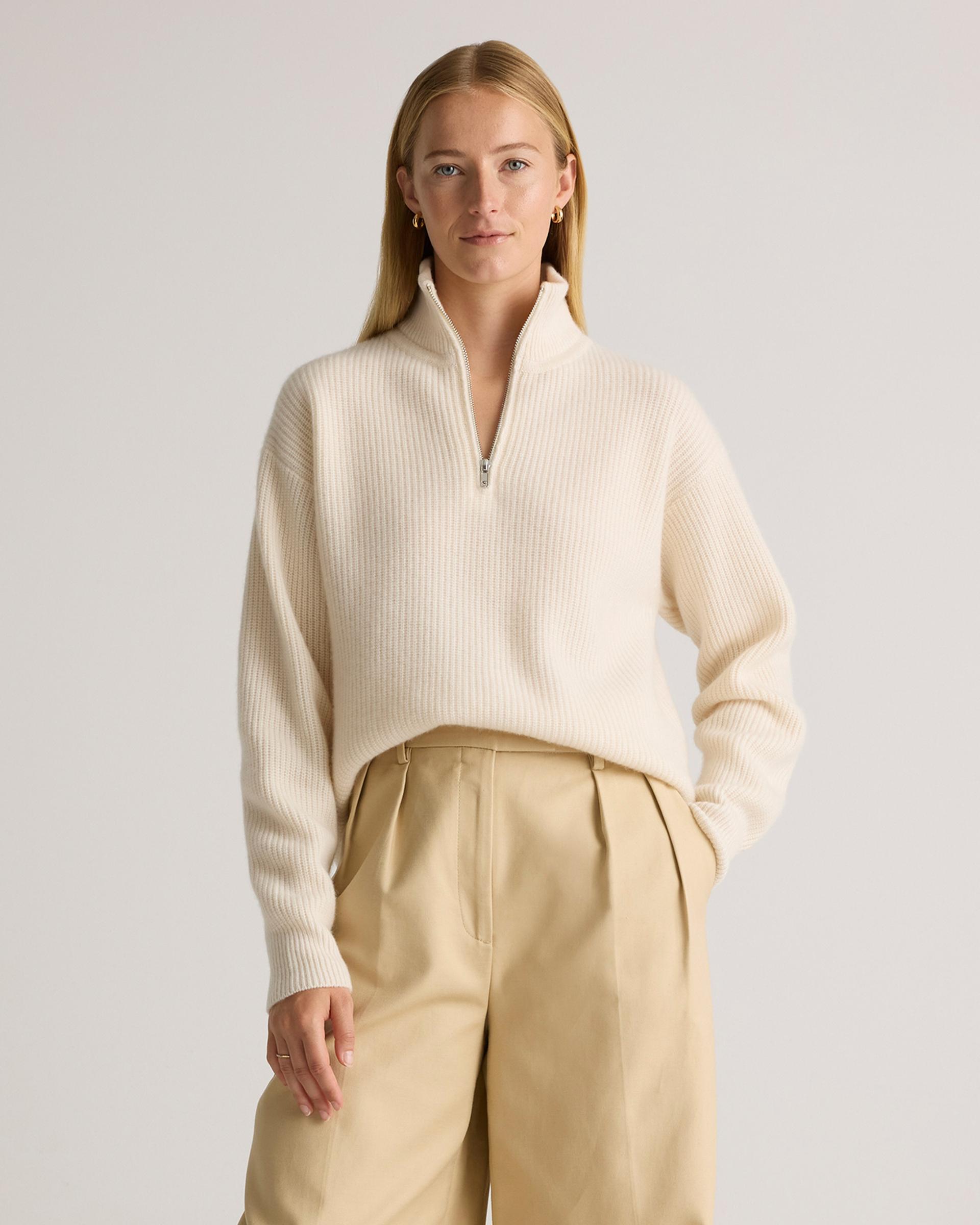 mongolian cashmere fisherman quarter zip sweater