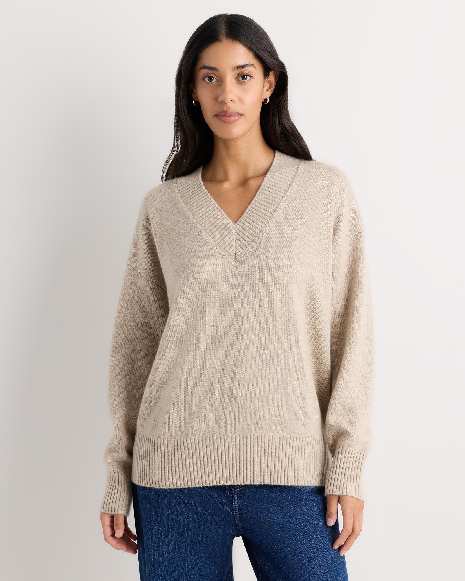 mongolian cashmere oversized v-neck sweater