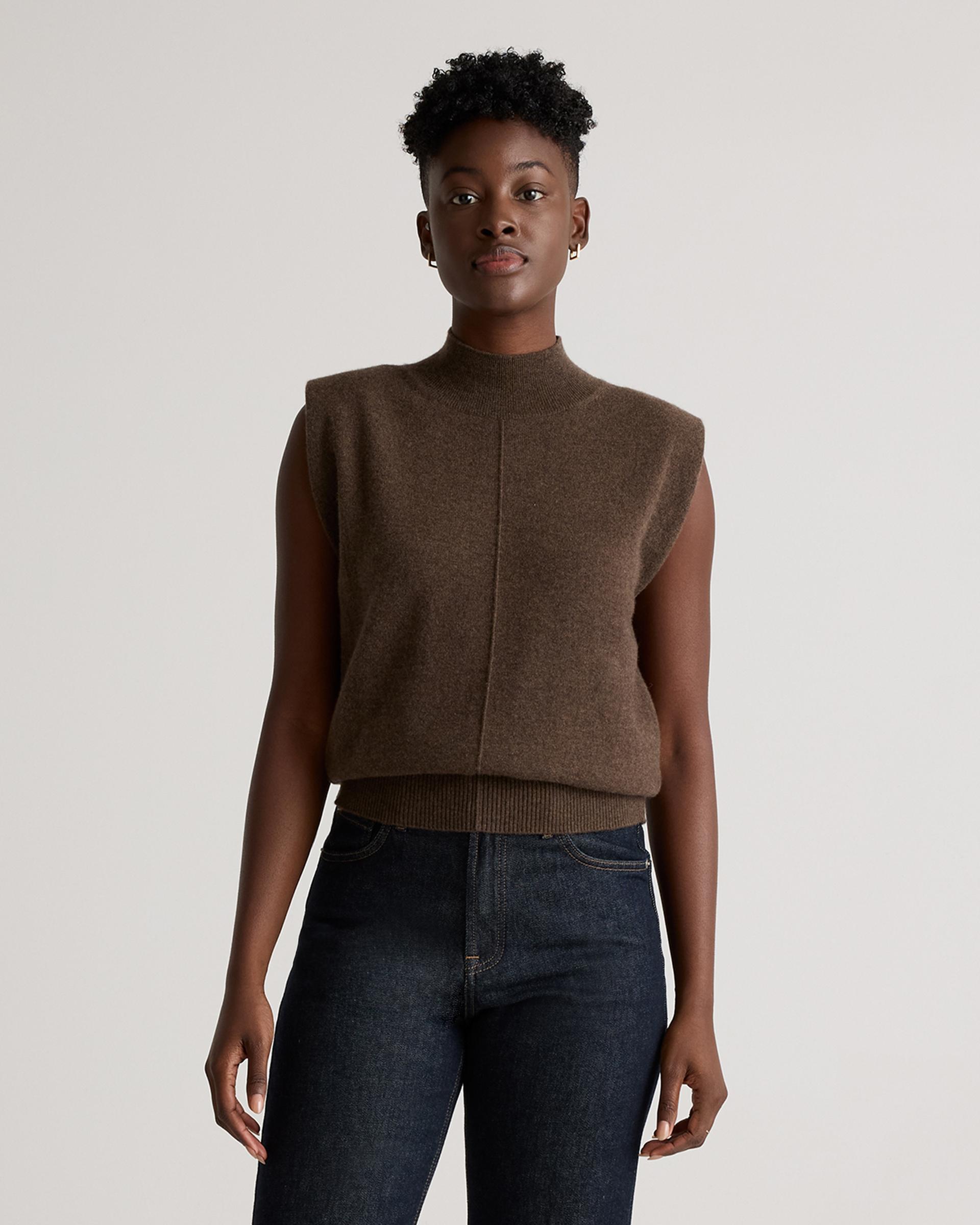 mongolian cashmere padded-shoulder sweater tank