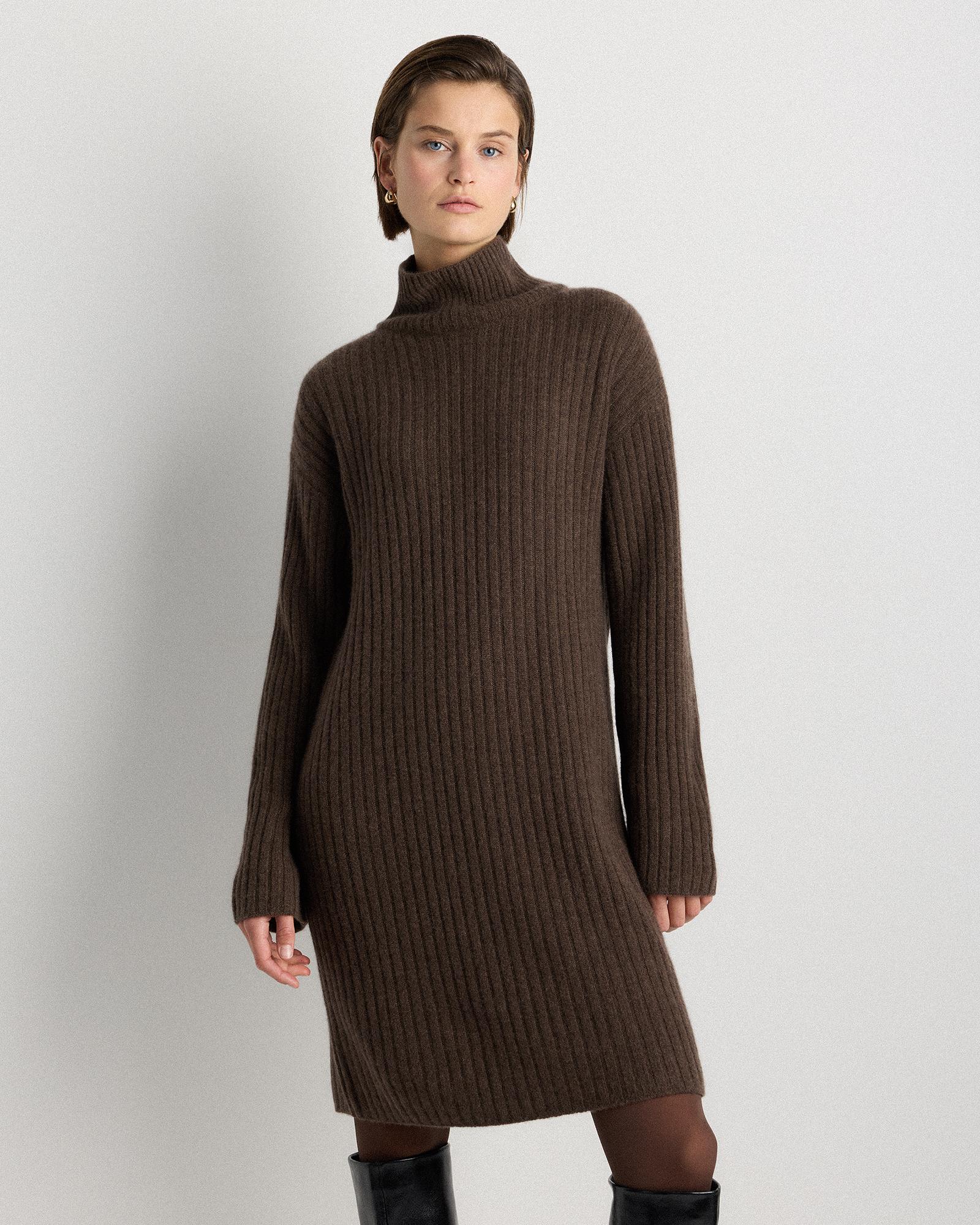 mongolian cashmere ribbed turtleneck mini dress