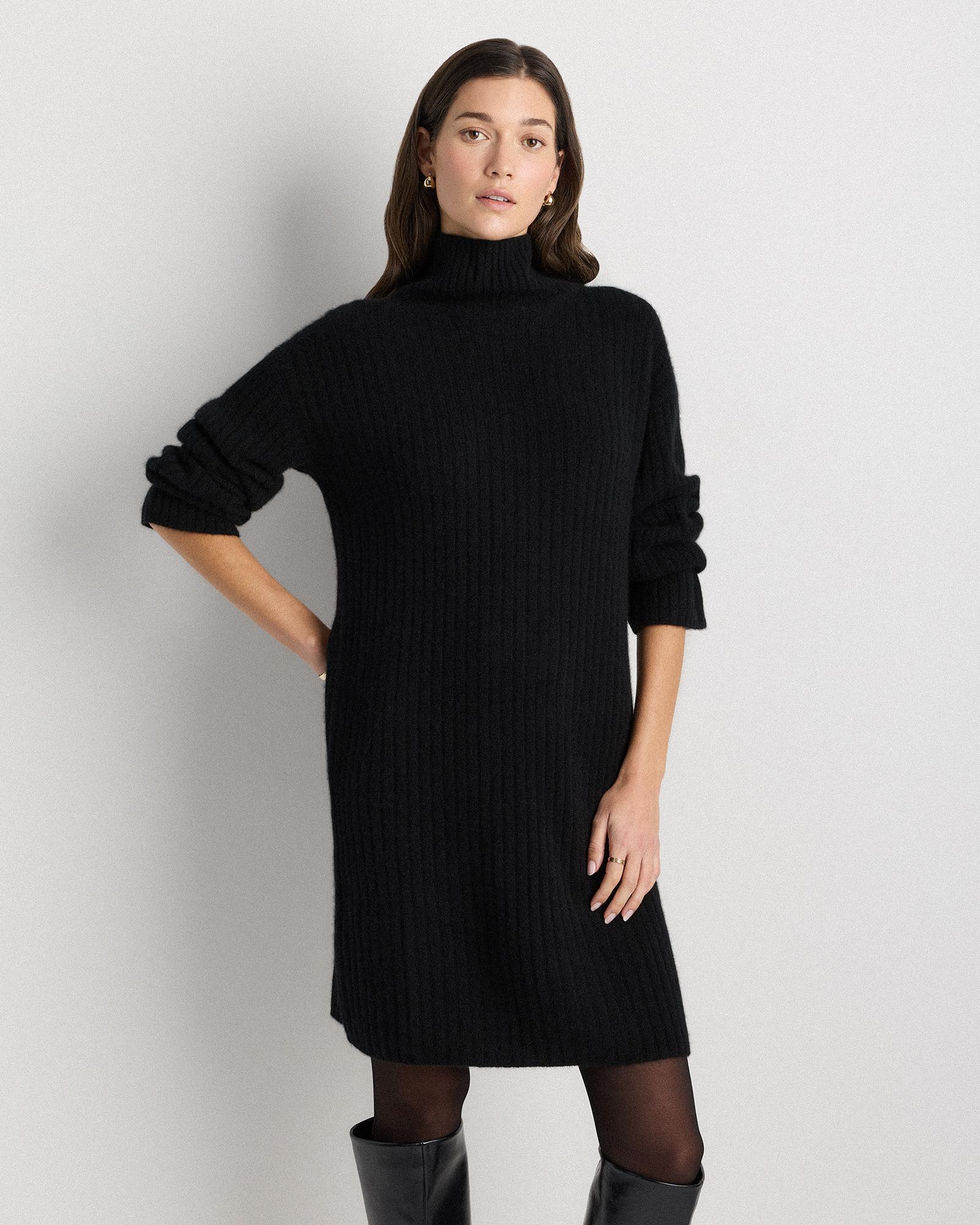 mongolian cashmere ribbed turtleneck mini dress