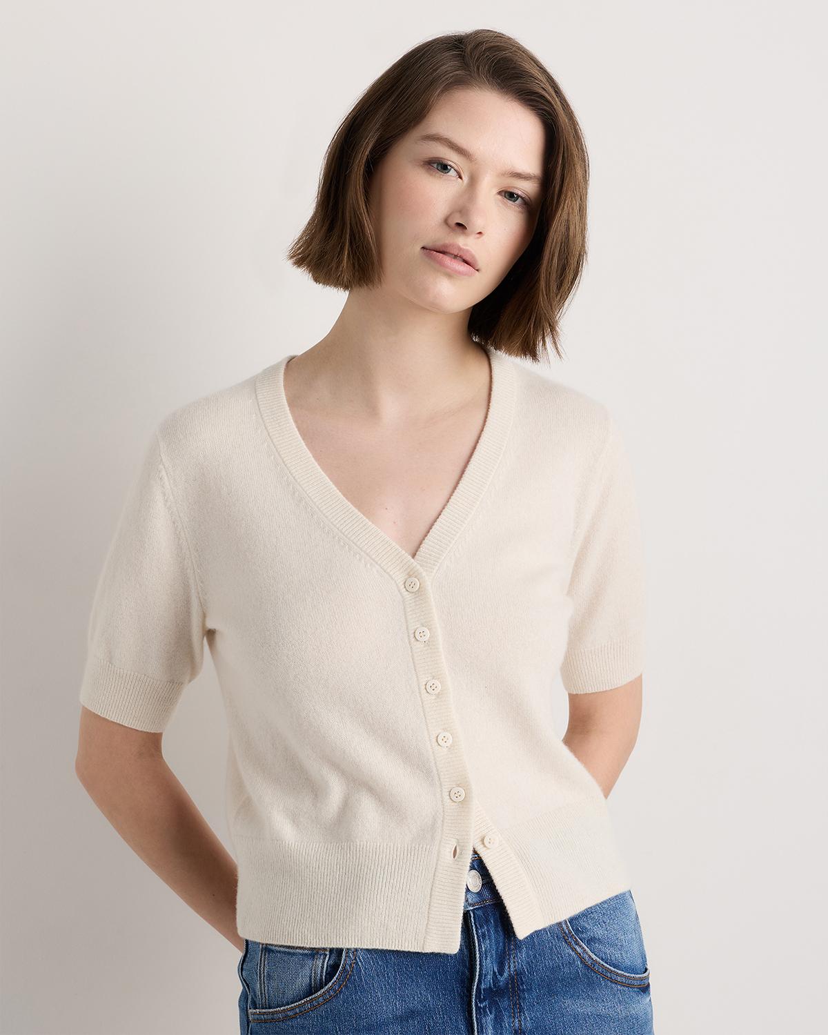 mongolian cashmere short sleeve cardigan