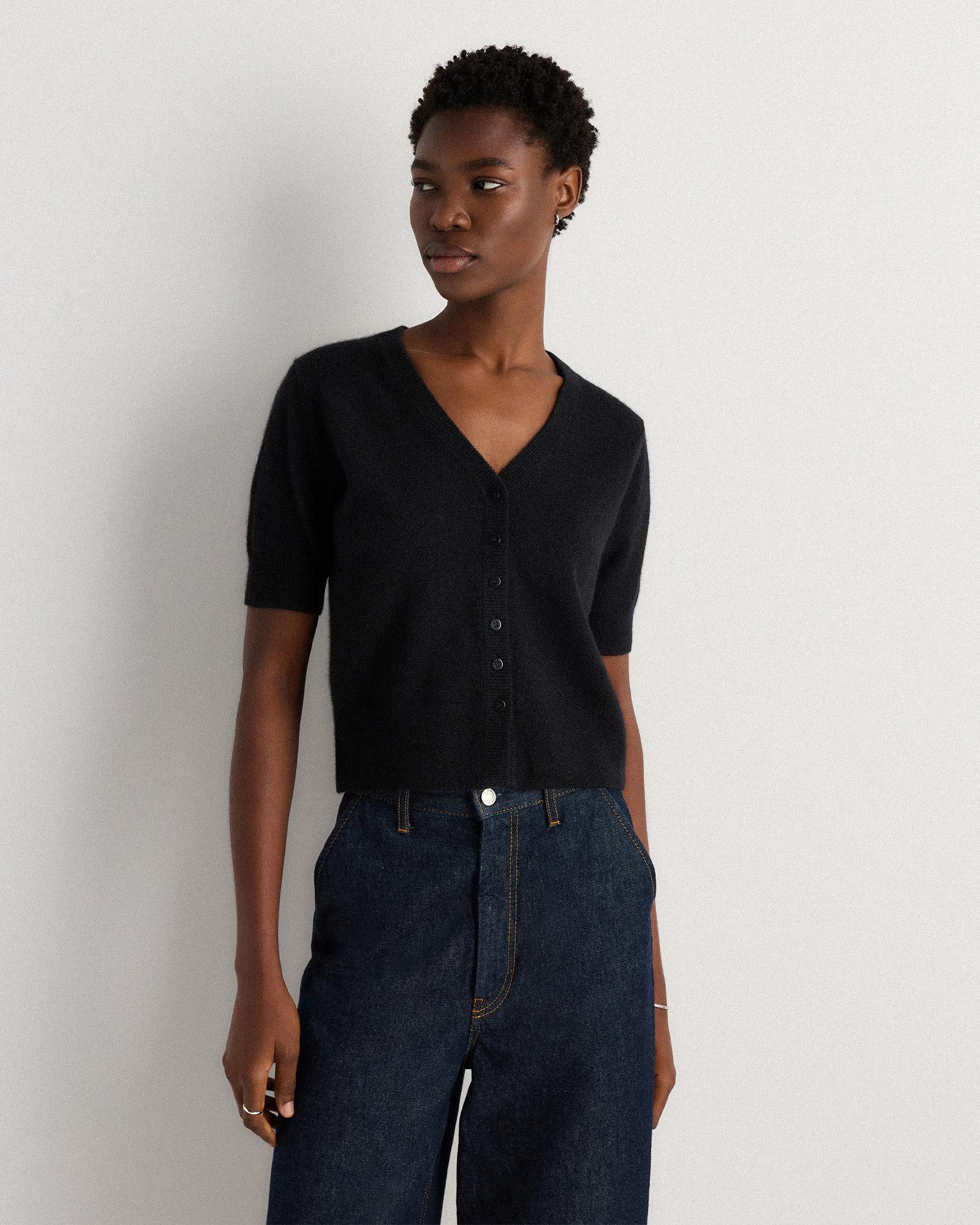 mongolian cashmere short sleeve cardigan