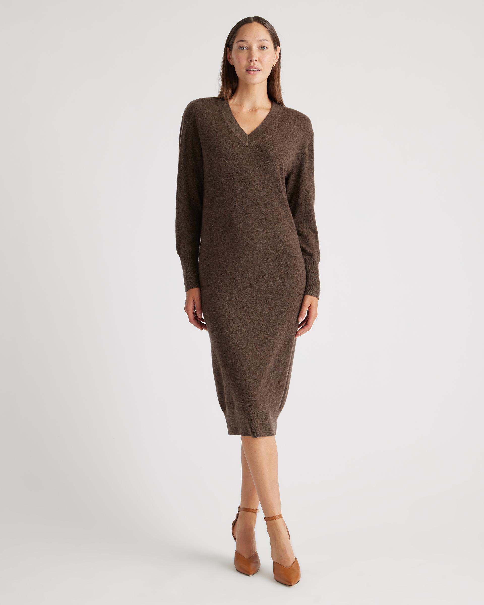mongolian cashmere v-neck midi sweater dress