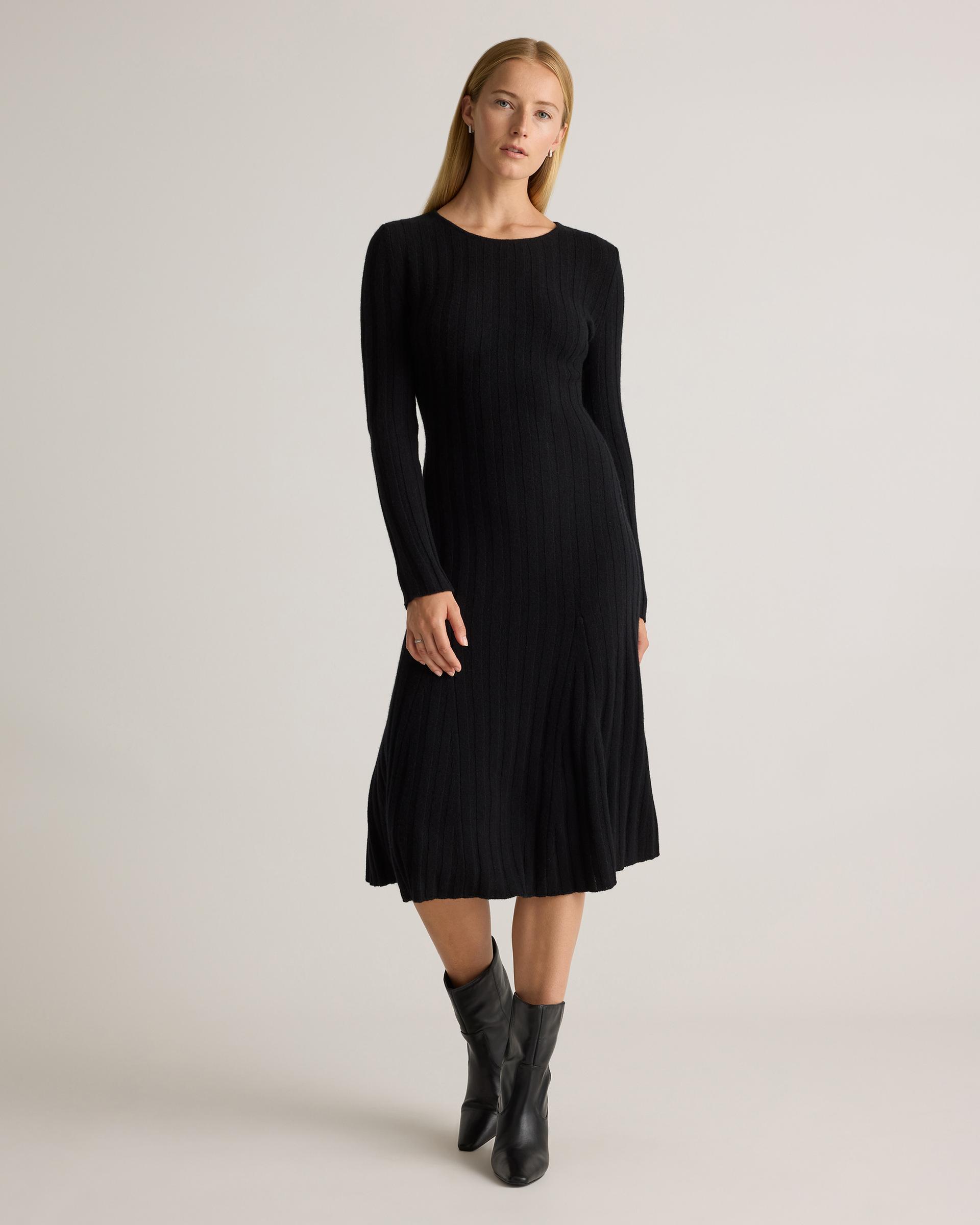 mongolian cashmere wide-rib midi dress