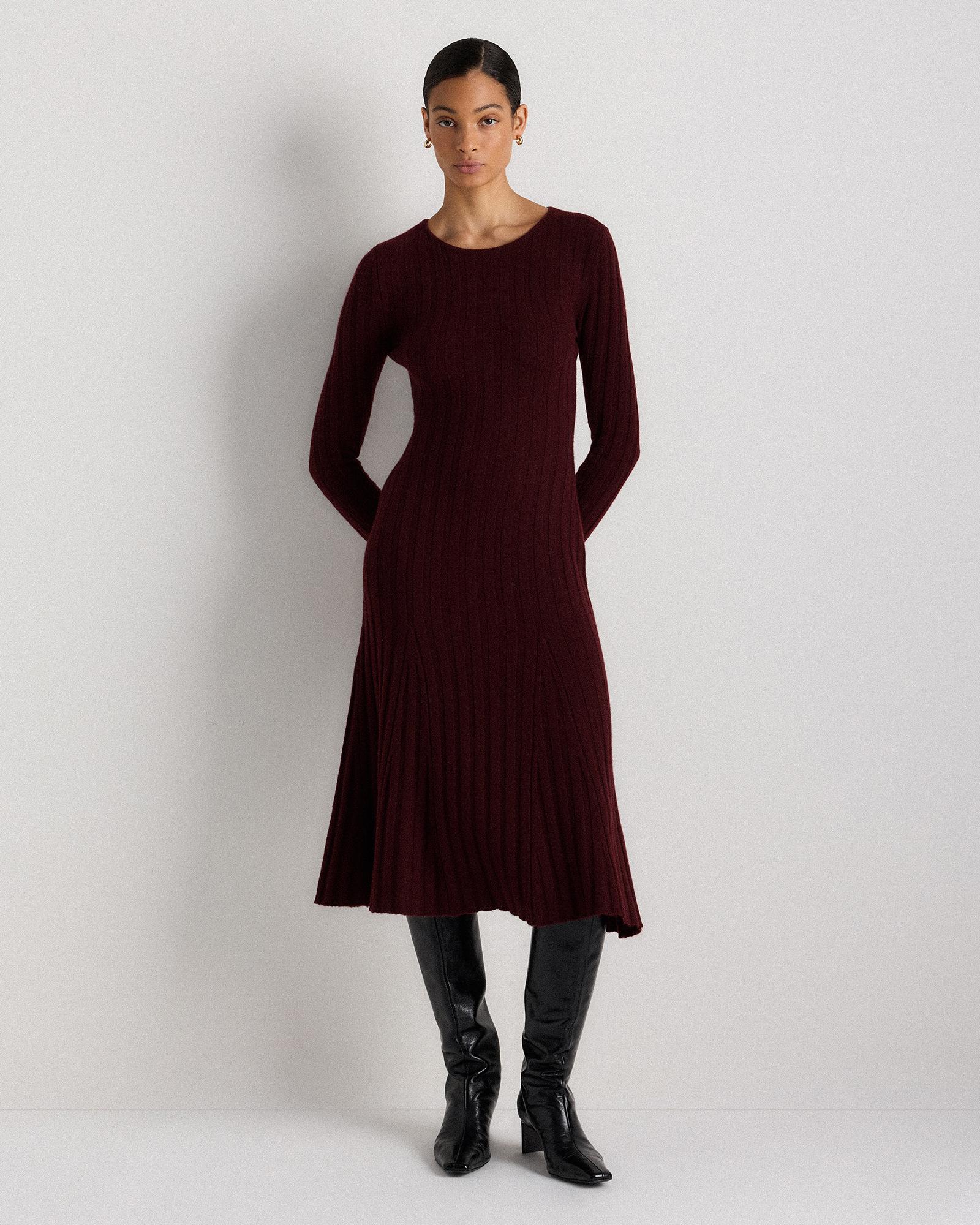 mongolian cashmere wide-rib midi dress