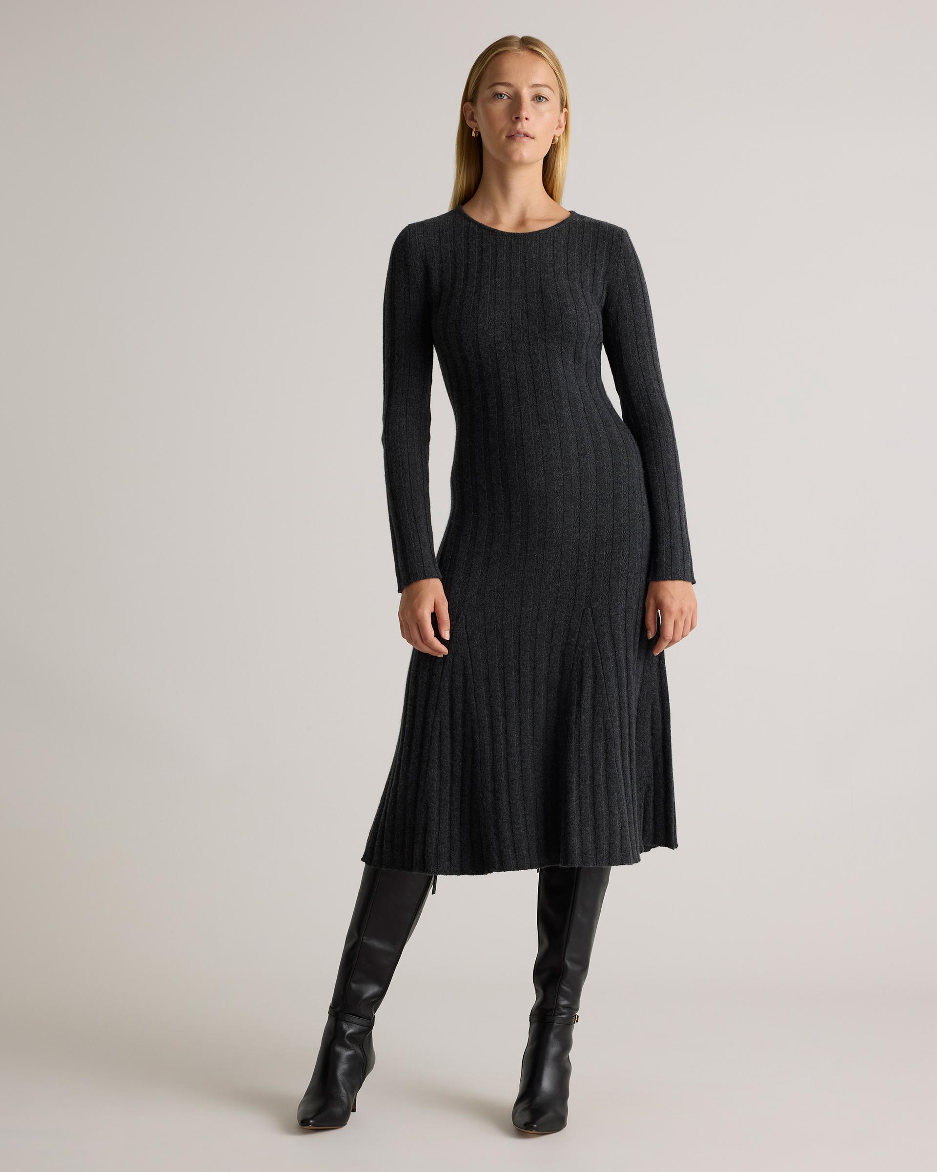 mongolian cashmere wide-rib midi dress