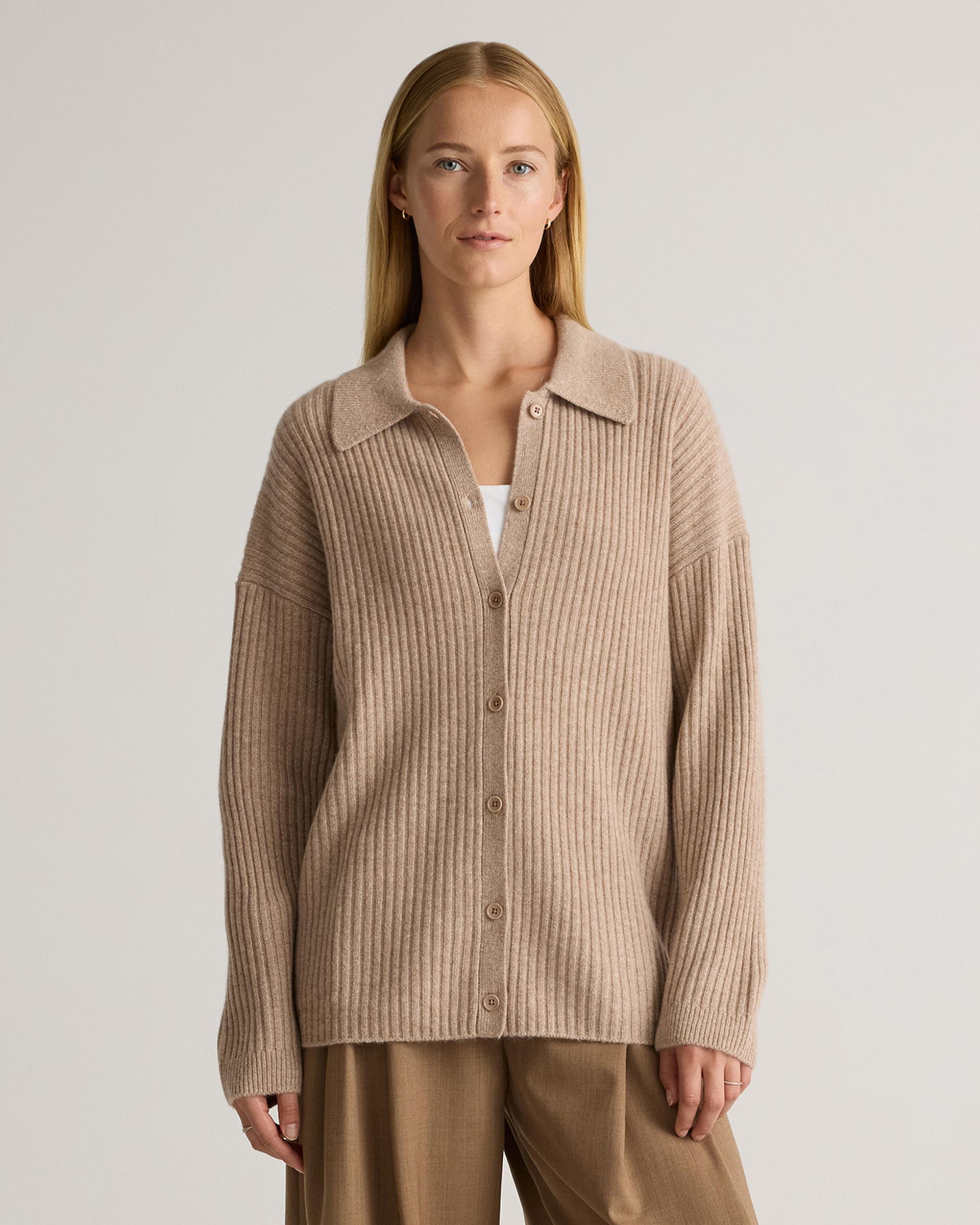 mongolian cashmere wide-rib oversized collared cardigan